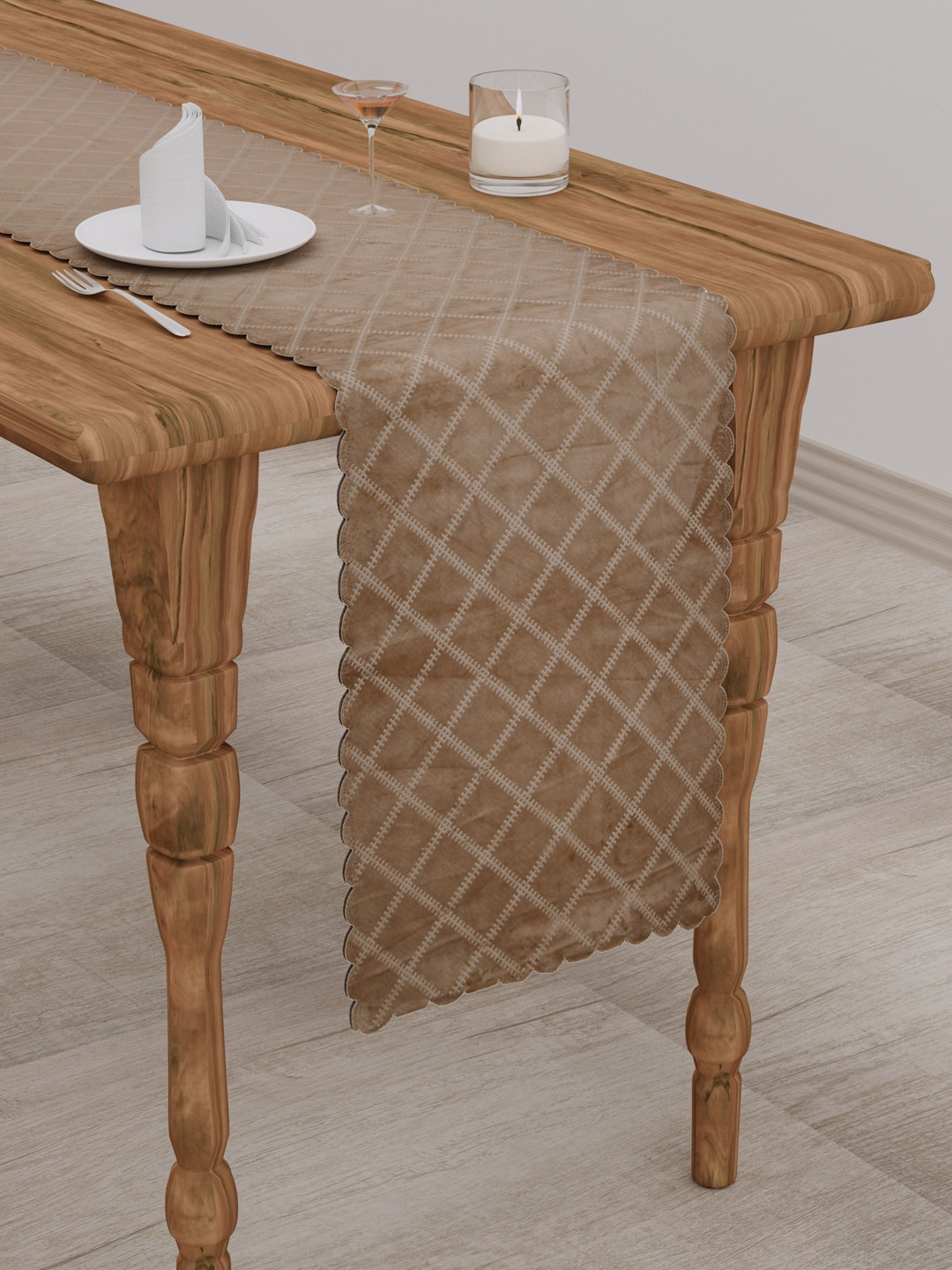 

Clasiko Brown Checked Cotton Table Runners