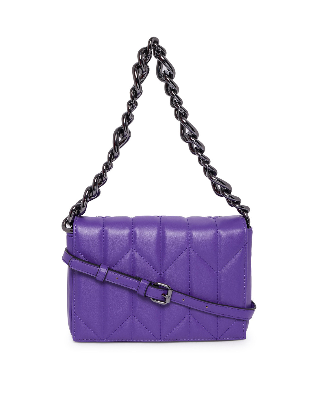 

Call It Spring Purple Textured PU Bowling Sling Bag with Quilted