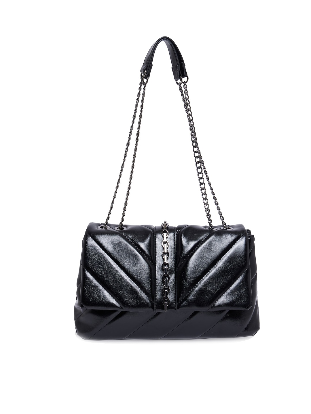 

Call It Spring Women Black PU Bucket Handheld Bag with Quilted