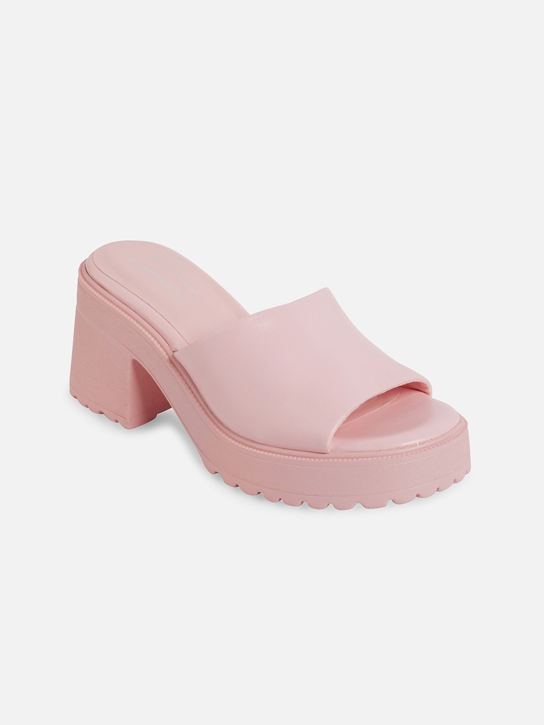 

Call It Spring Pink Solid Synthetic Block Peep Toes