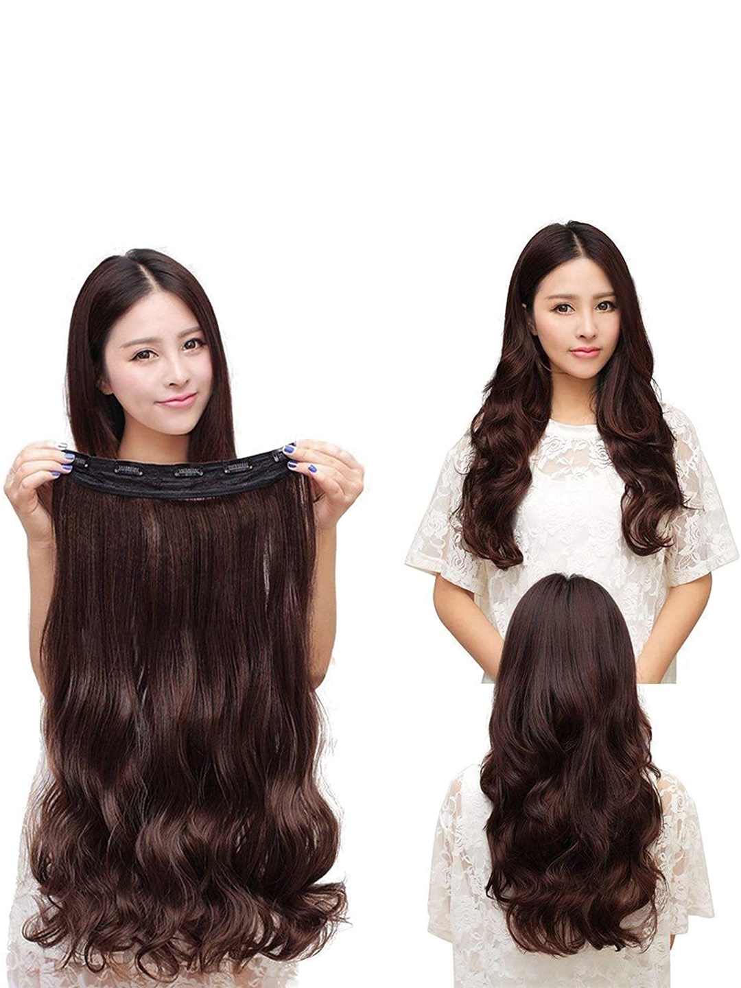 

CHRONEX 24Inches 5Clips Based Synthetic Natural Brown Curly Hair Extension