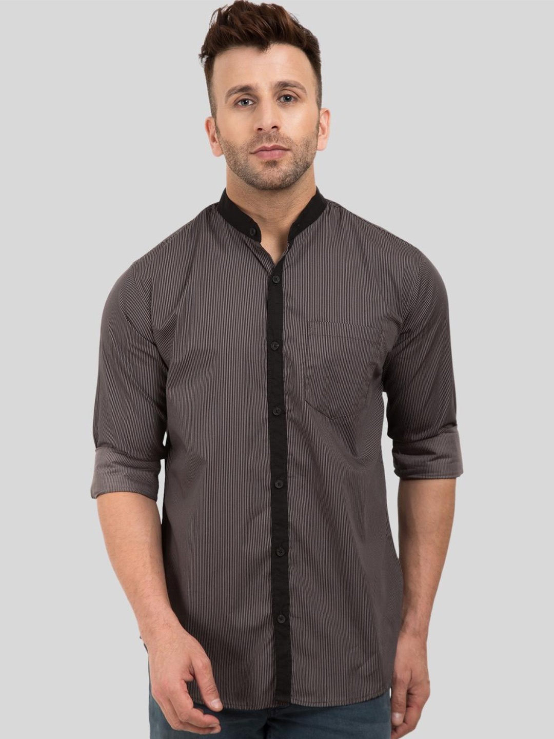 

DEZANO Men Black Comfort Striped Cotton Casual Shirt