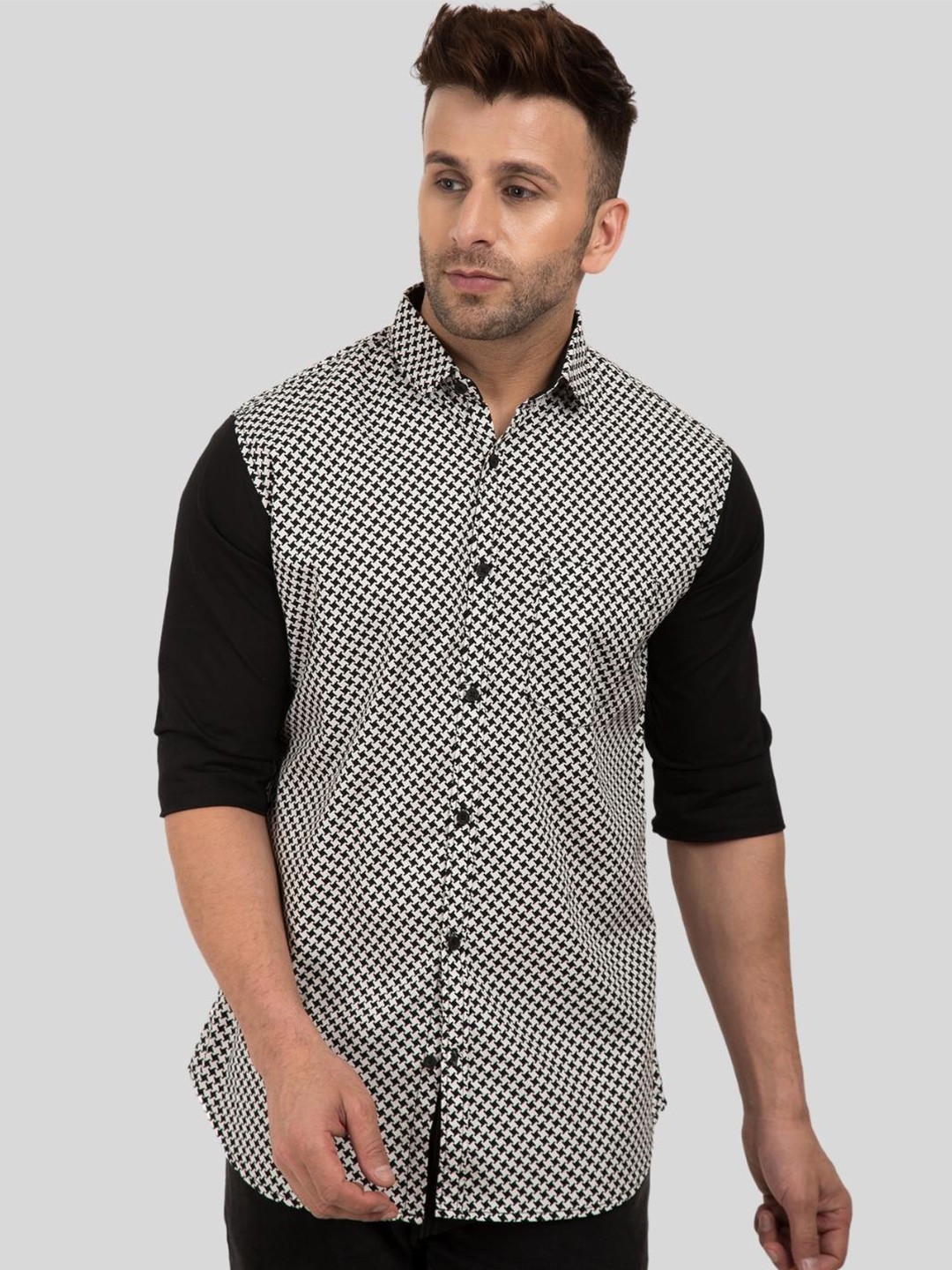 

DEZANO Men White Comfort Printed Cotton Casual Shirt