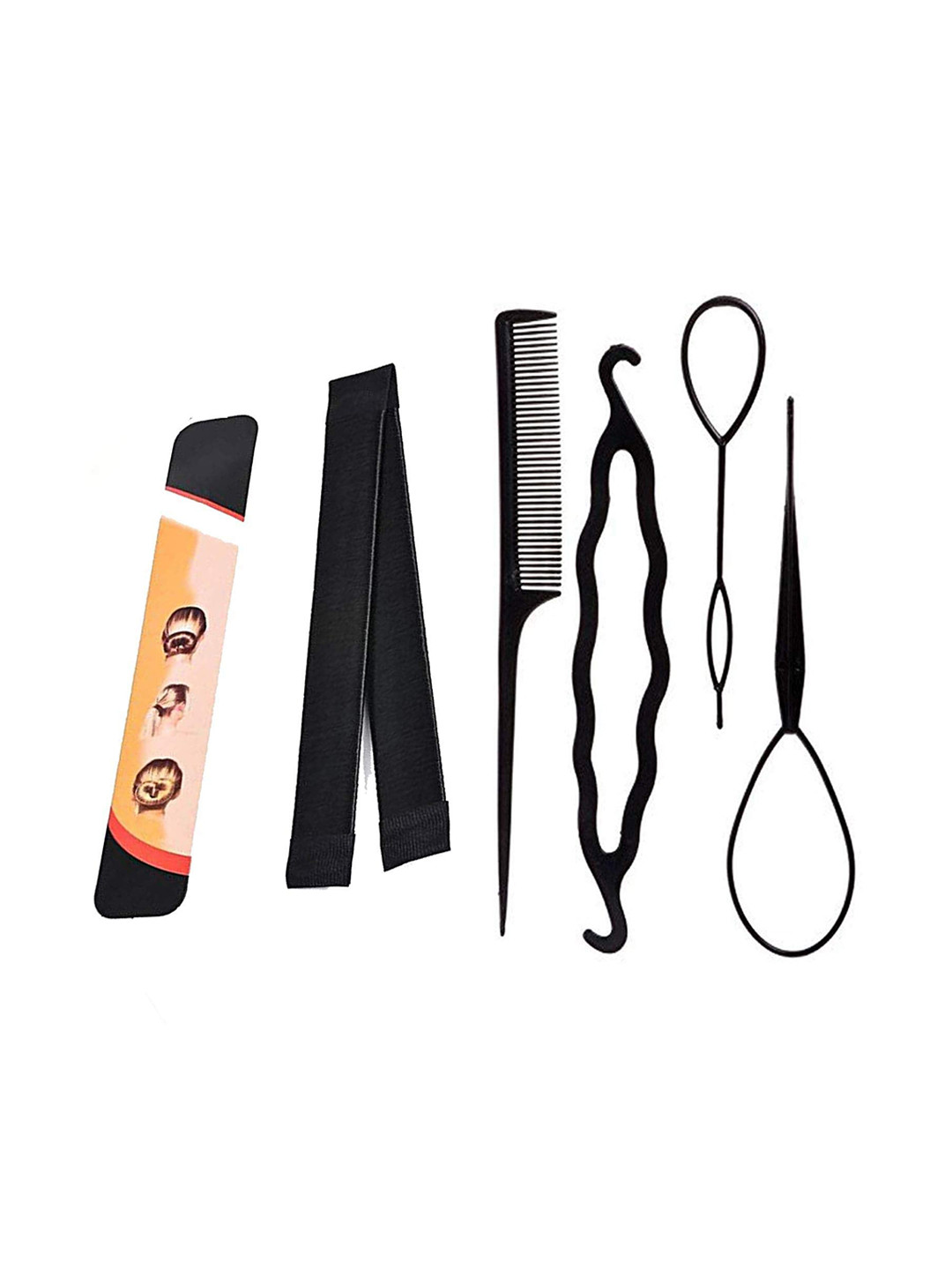 

CHANDERKASH Set of 5 Hair Styling Donut Bun Maker & Former Foam French Twist Magic Tool, Black