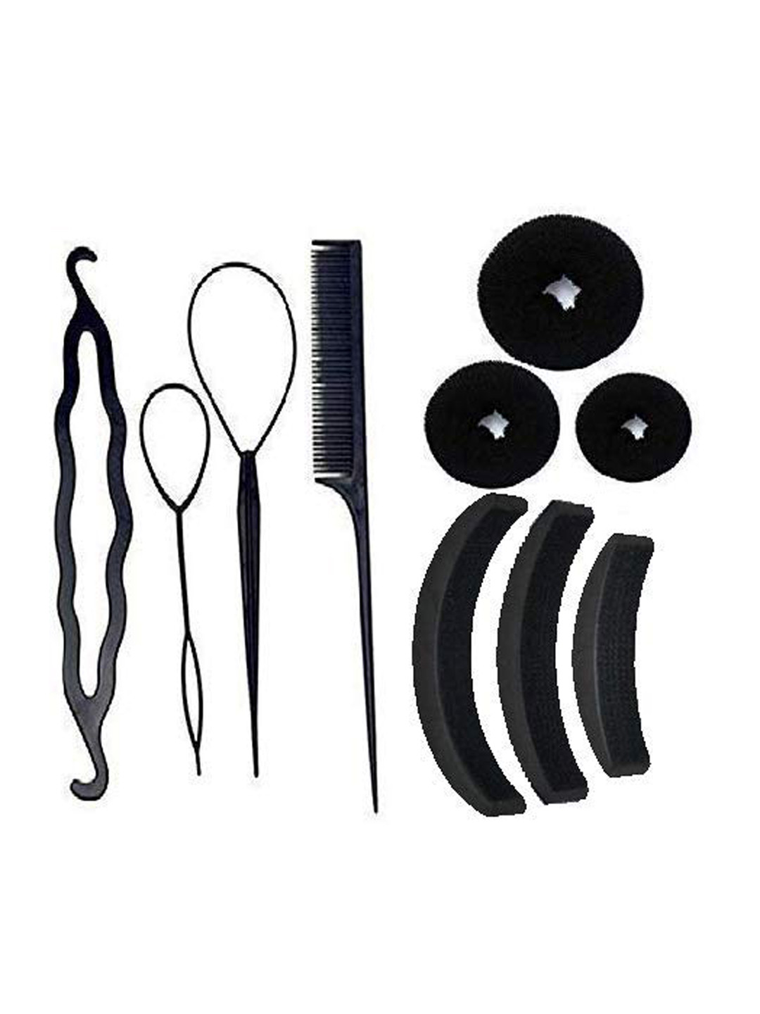 

CHANDERKASH Set Of 9 Hair Puff Maker Extension & Donut Maker With Hair Braid Tools, Black