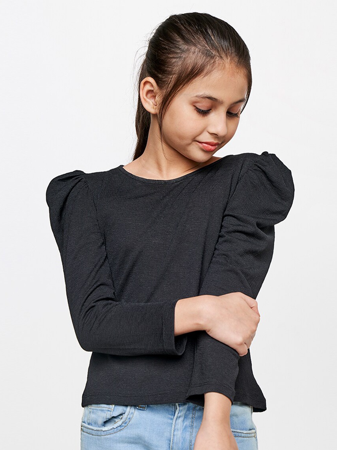 

AND Girls Solid Black Top