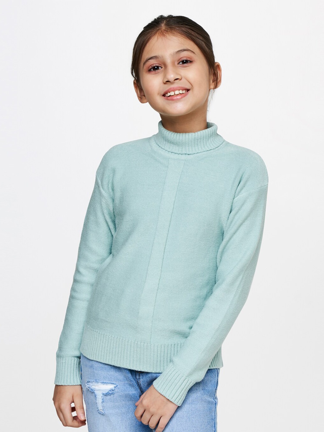 

AND Girls Green Solid High Neck Top