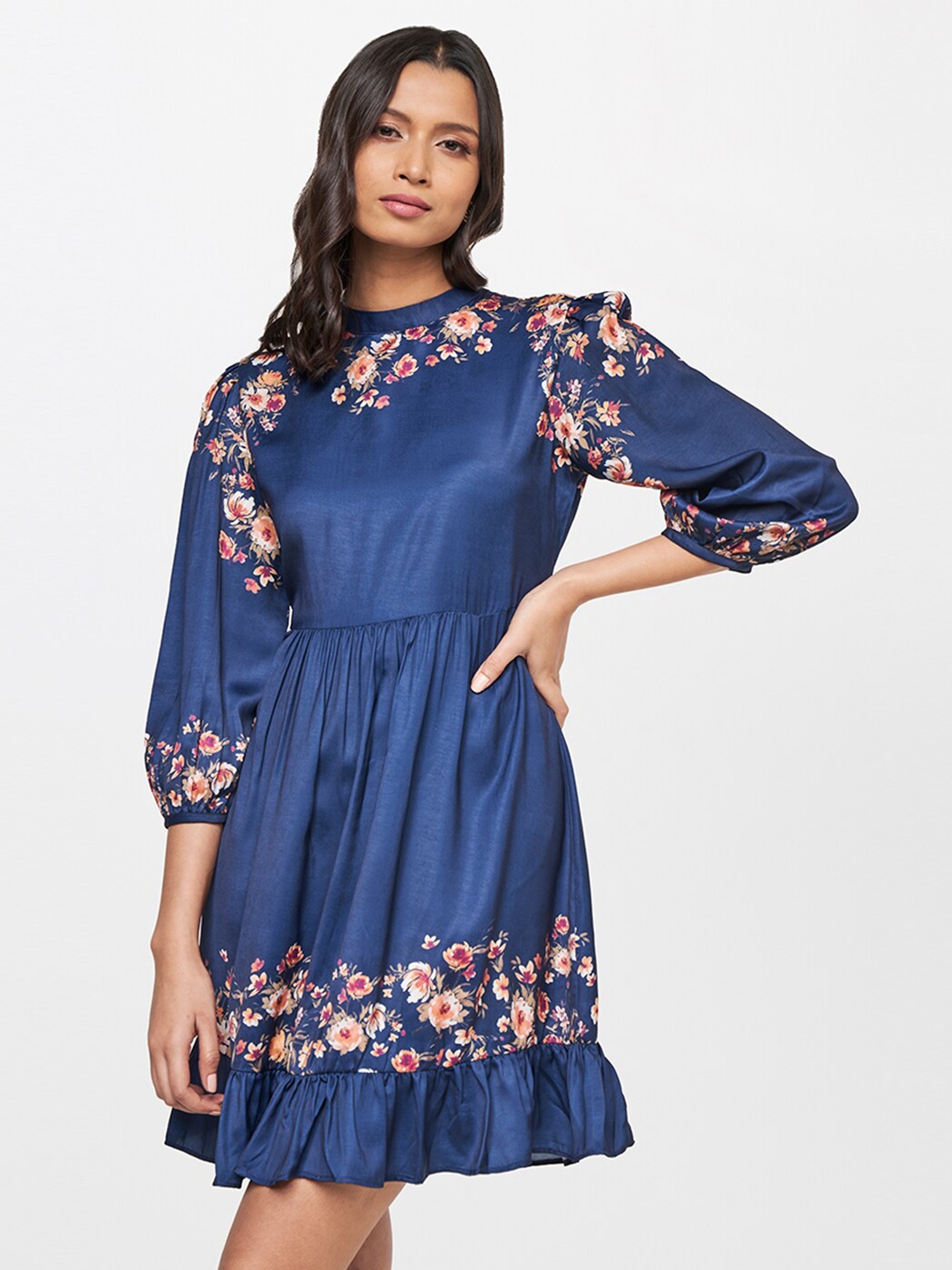 

AND Women Blue Floral Fit & Flare Dress