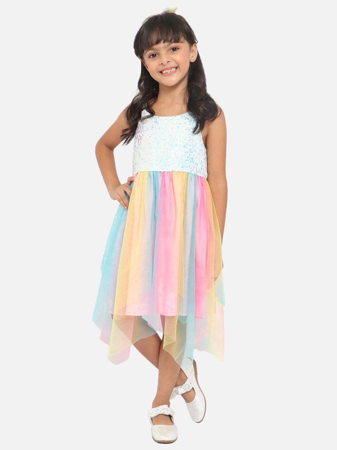 

Nauti Nati Multicoloured Embellished Net A-Line Midi Dress, Multi