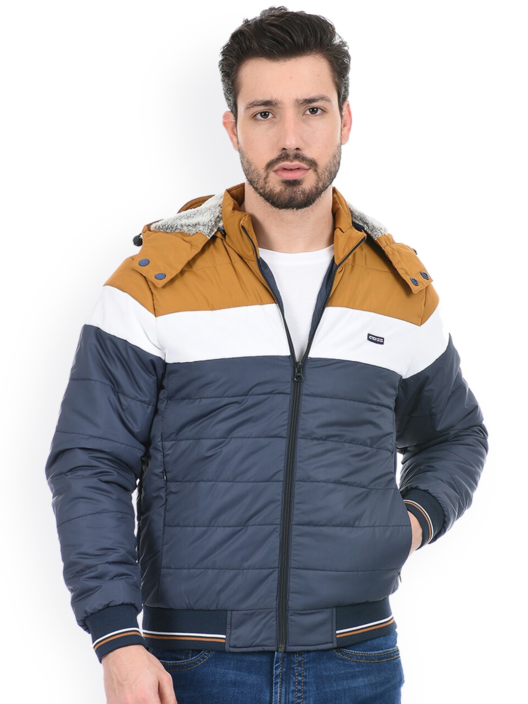 

Cloak & Decker by Monte Carlo Men Blue & White Colourblocked Bomber Jacket