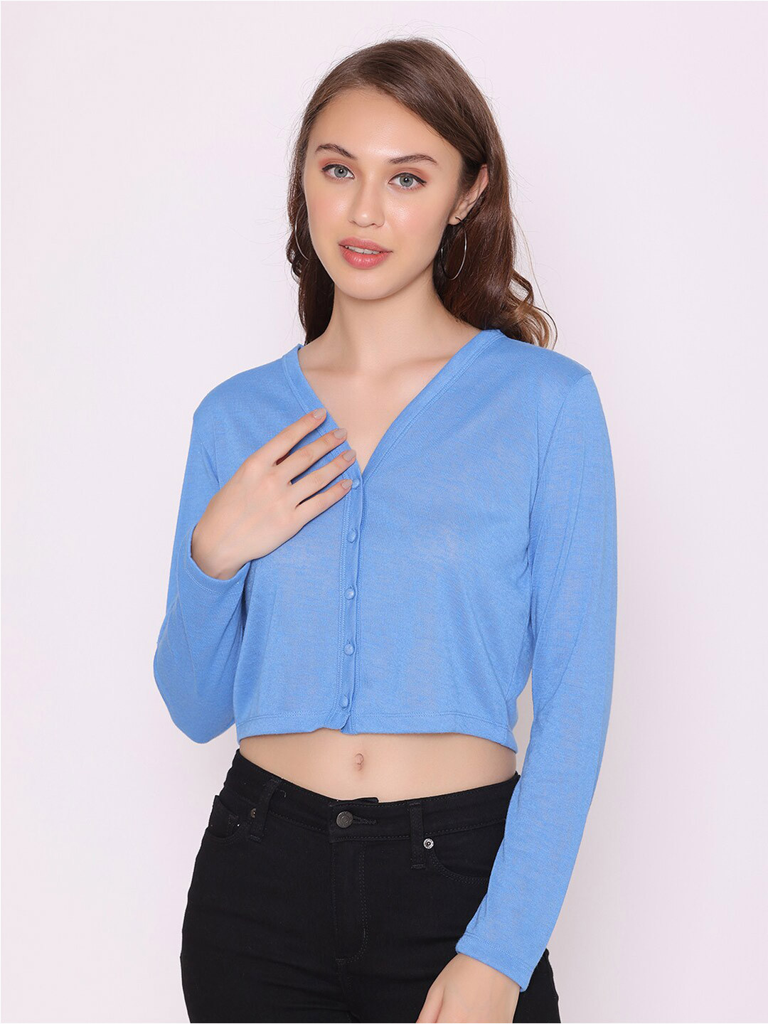 

FLAWLESS Blue V-Neck Crop Top