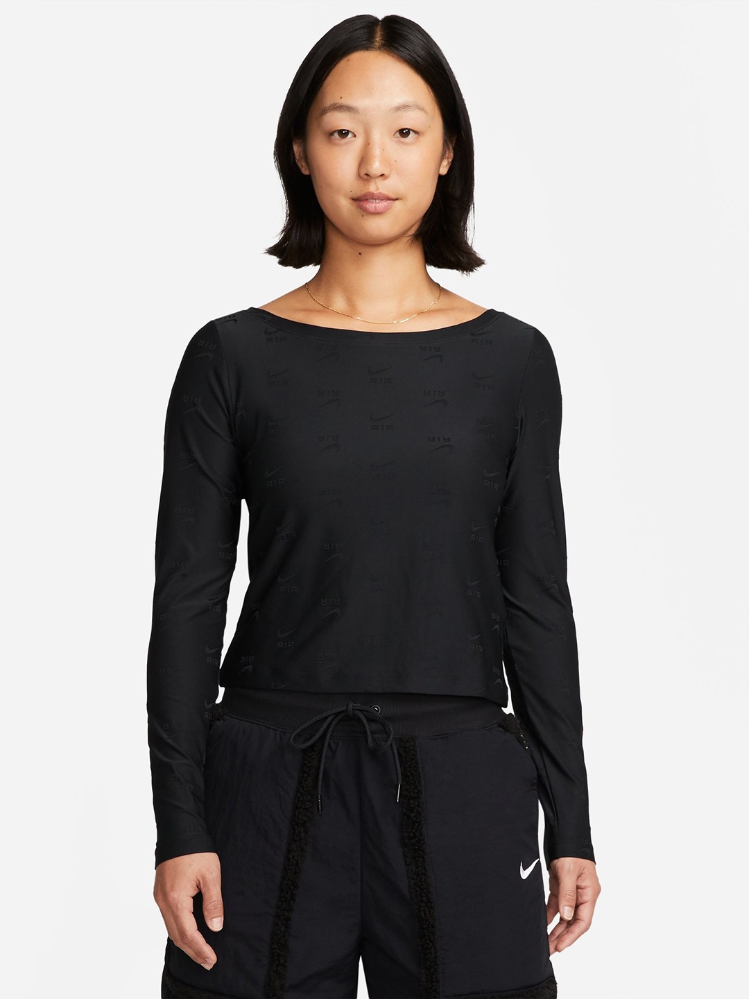 

Nike AIR Black Logo Print Long Sleeve Top