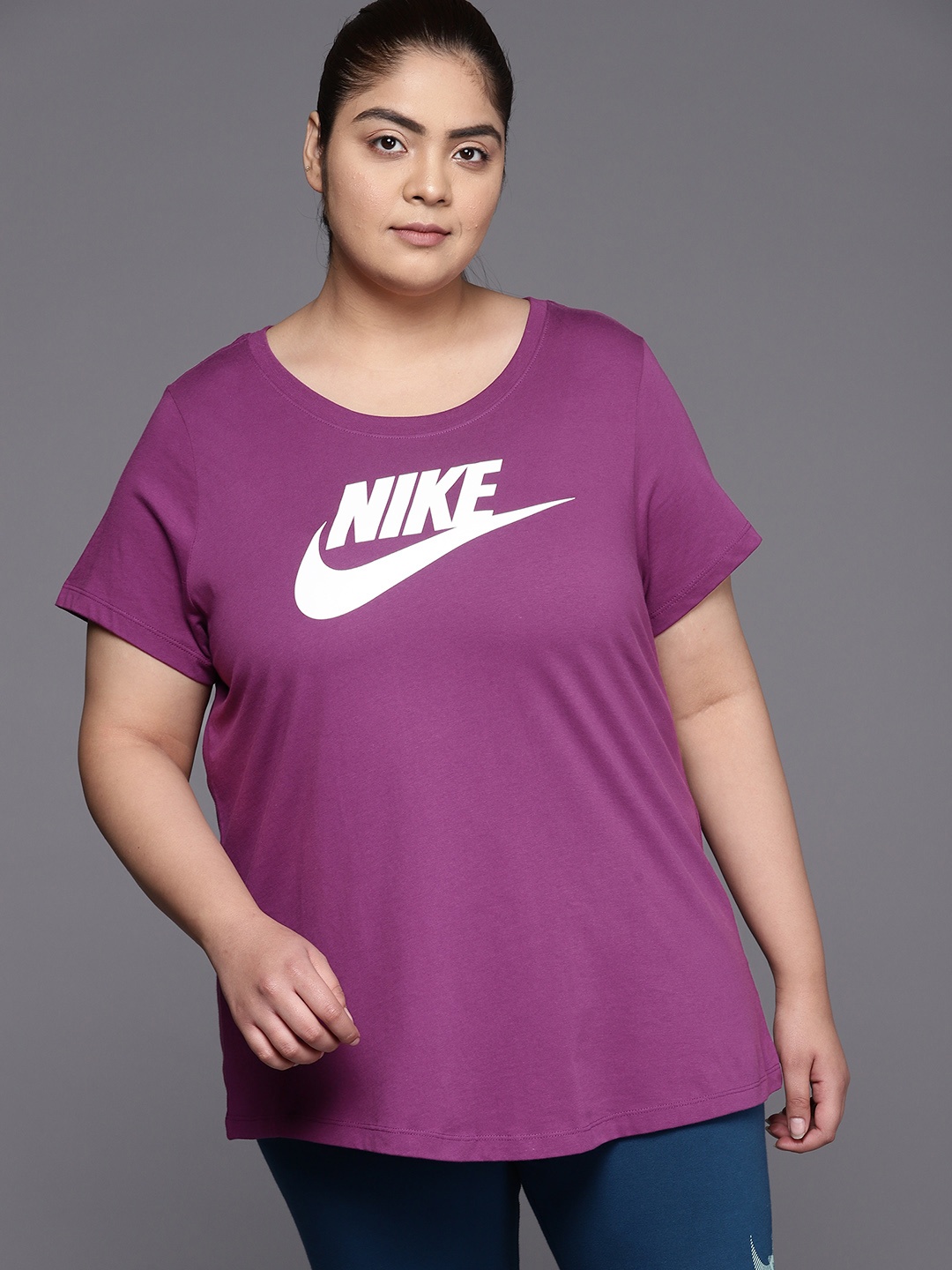 

Nike Women Plus Size Sports ESSNTL FUTURA Pure Cotton T-shirt, Purple
