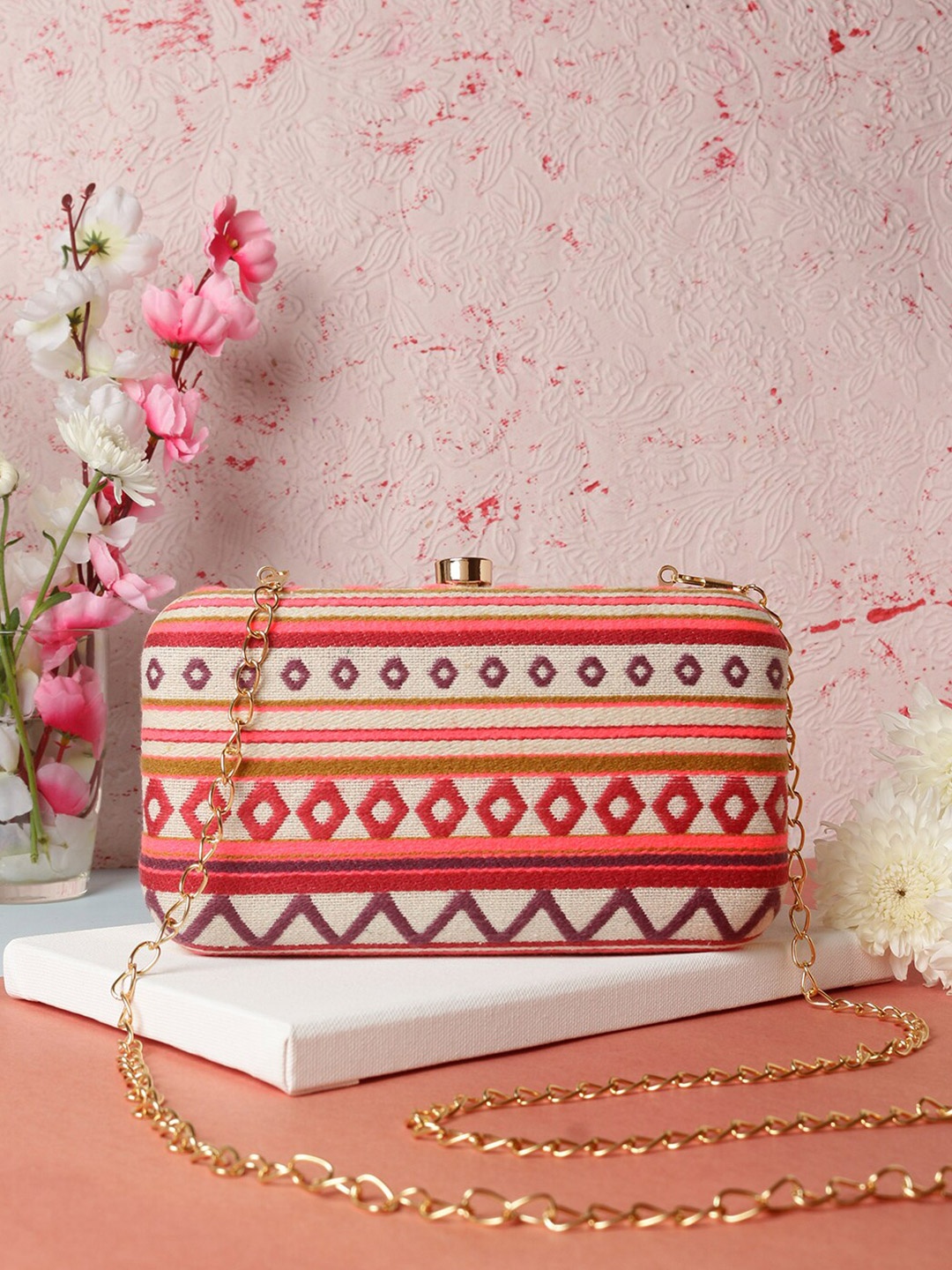 

Swisni Red & Orange Printed Purse Clutch