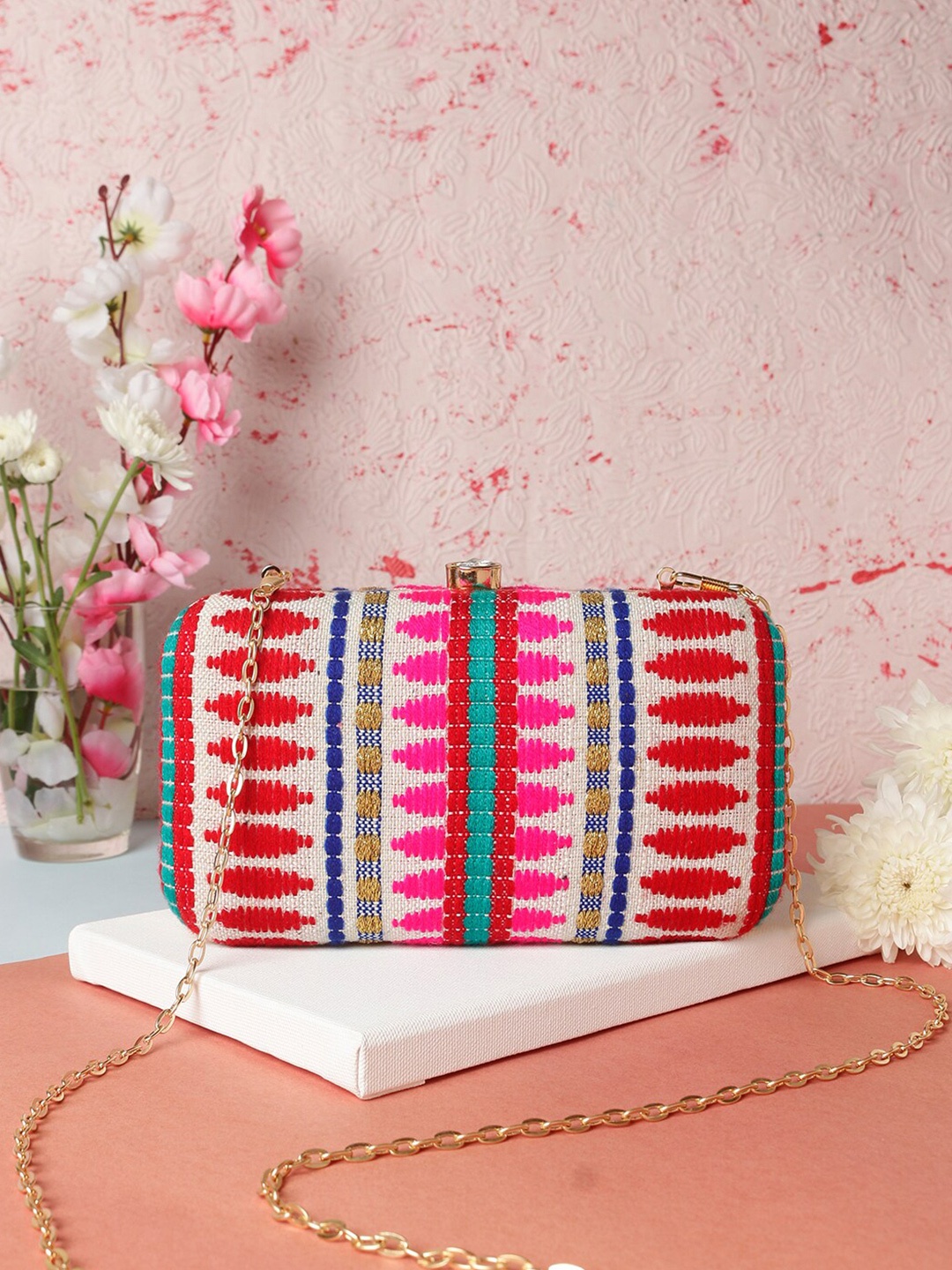 

Swisni Maroon & Blue Embroidered Box Clutch