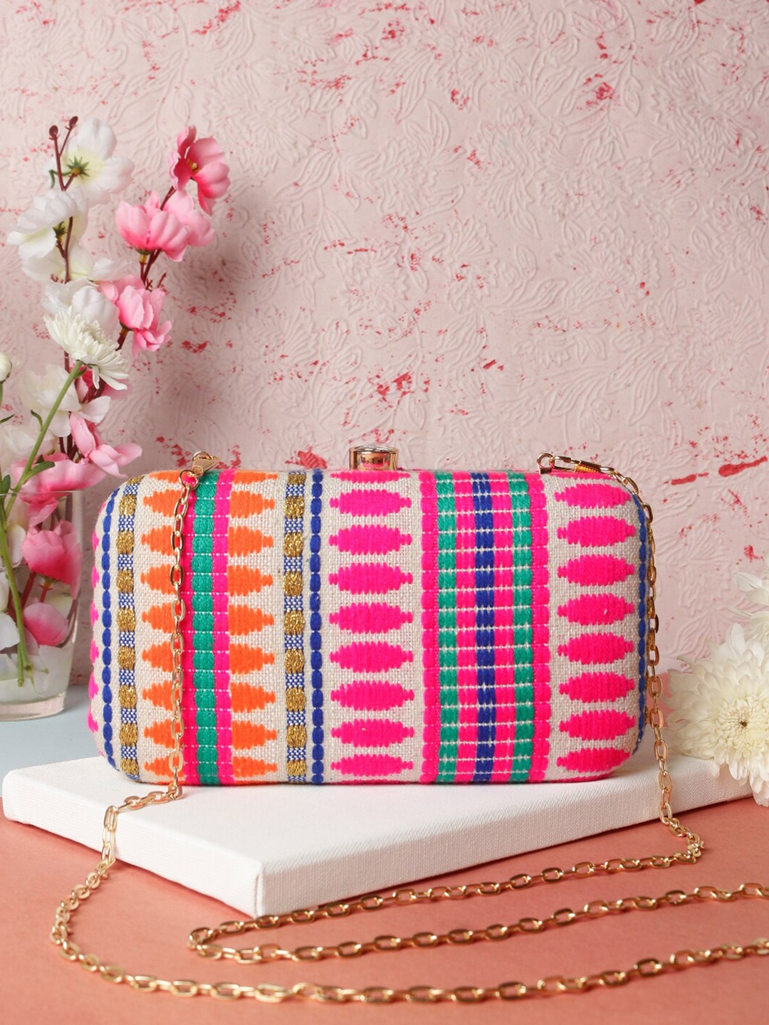 

Swisni Pink & Blue Embroidered Purse Clutch