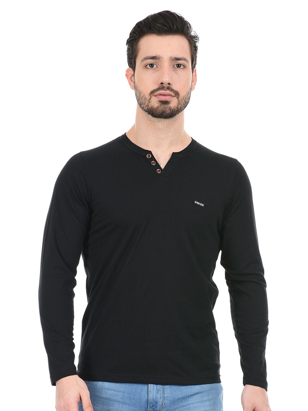 

Cloak & Decker by Monte Carlo Men Black Henley Neck Cotton T-shirt