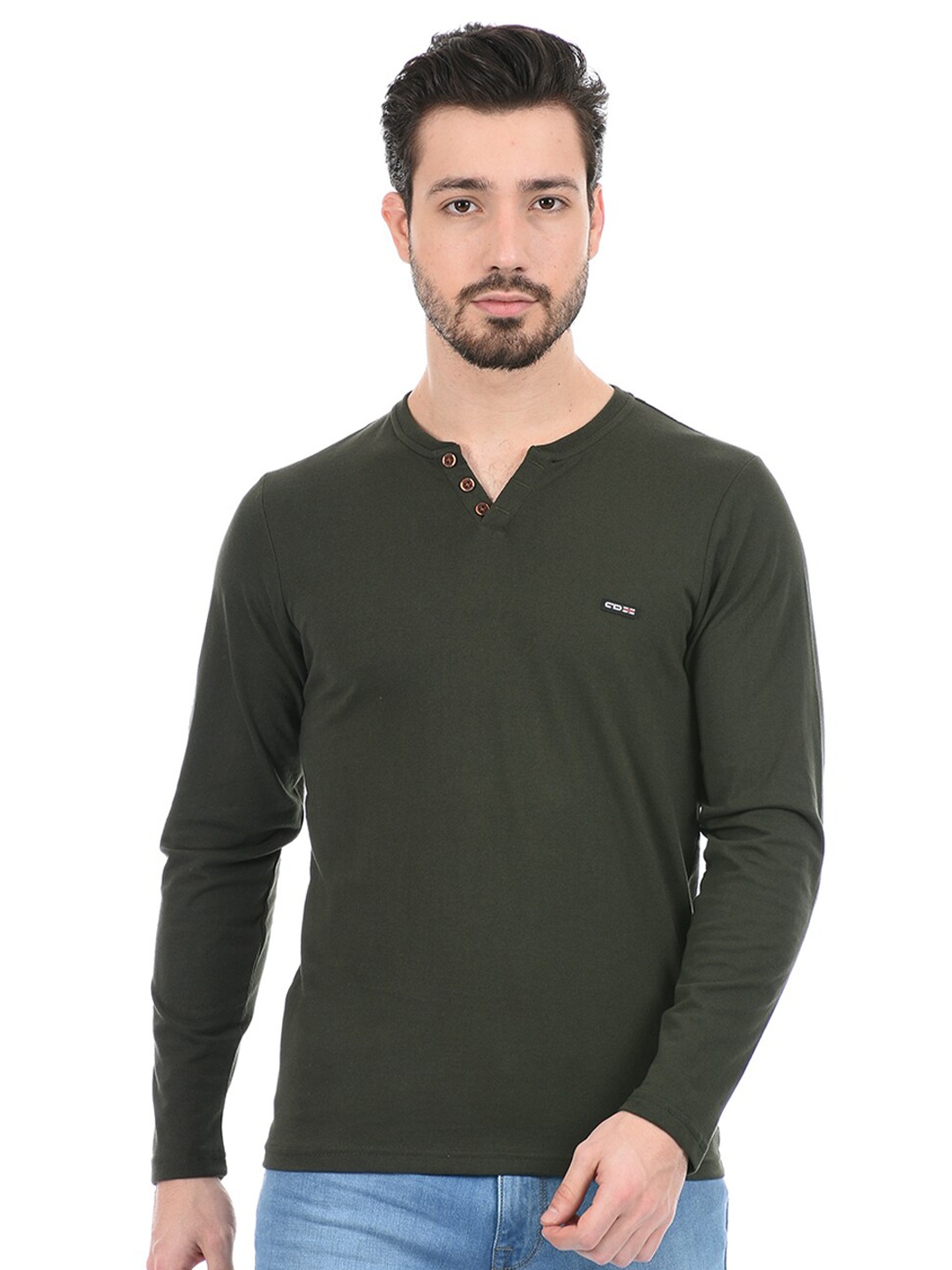 

Cloak & Decker by Monte Carlo Men Green Henley Neck Cotton T-shirt