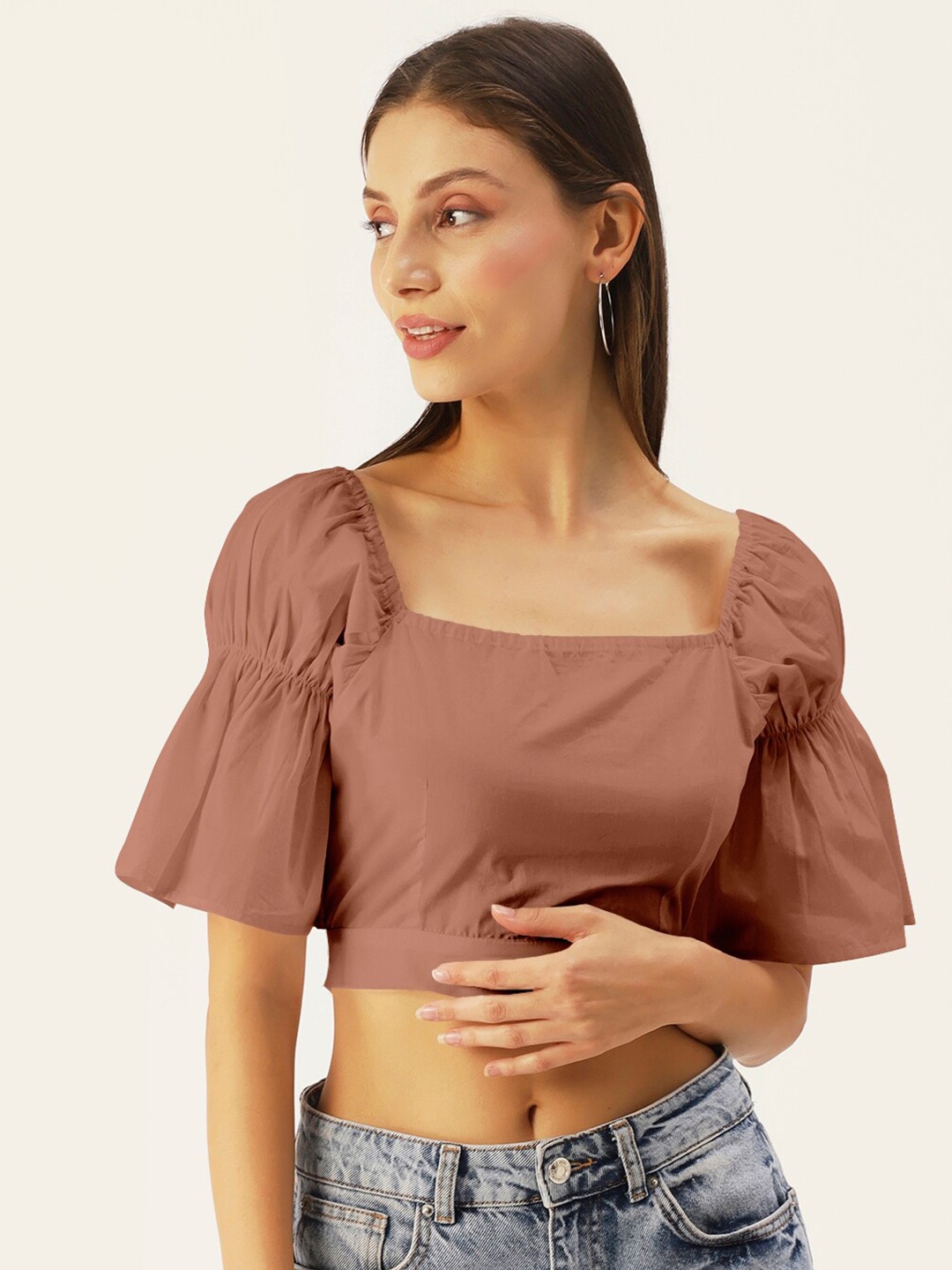 

DressBerry Women Peach-Coloured Styled Back Crop Top