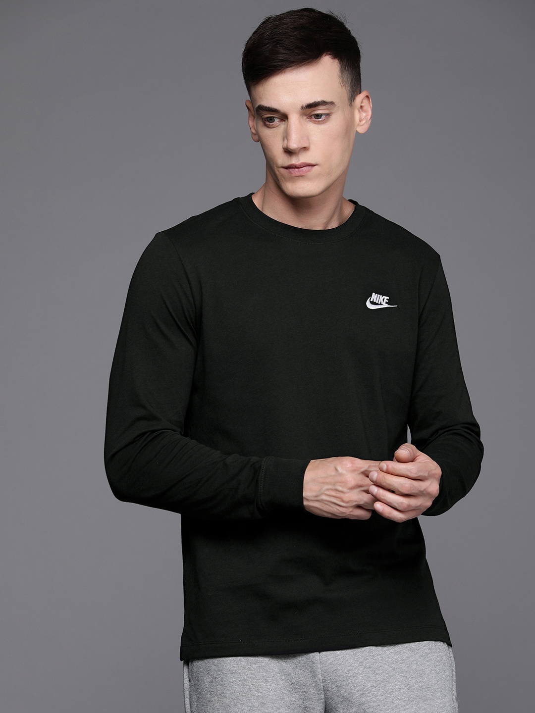 

Nike Men Black Solid Pure Cotton CLUB T-shirt