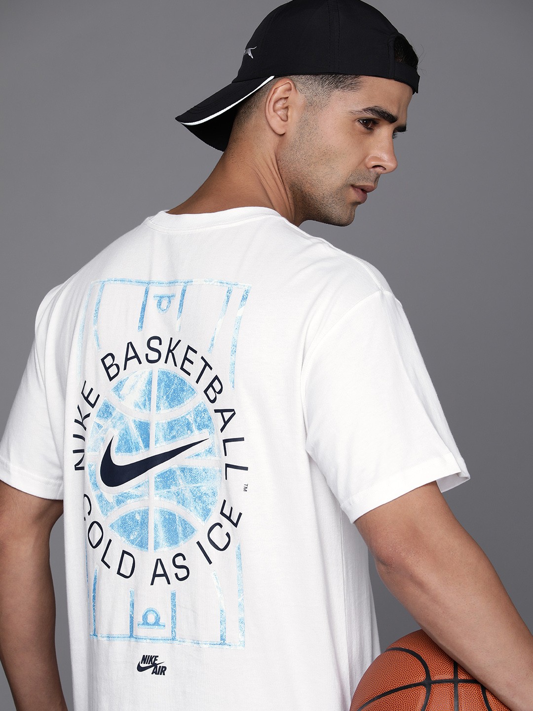 

Nike Men White Typography Printed Loose Pure Cotton Basketball T-shirt