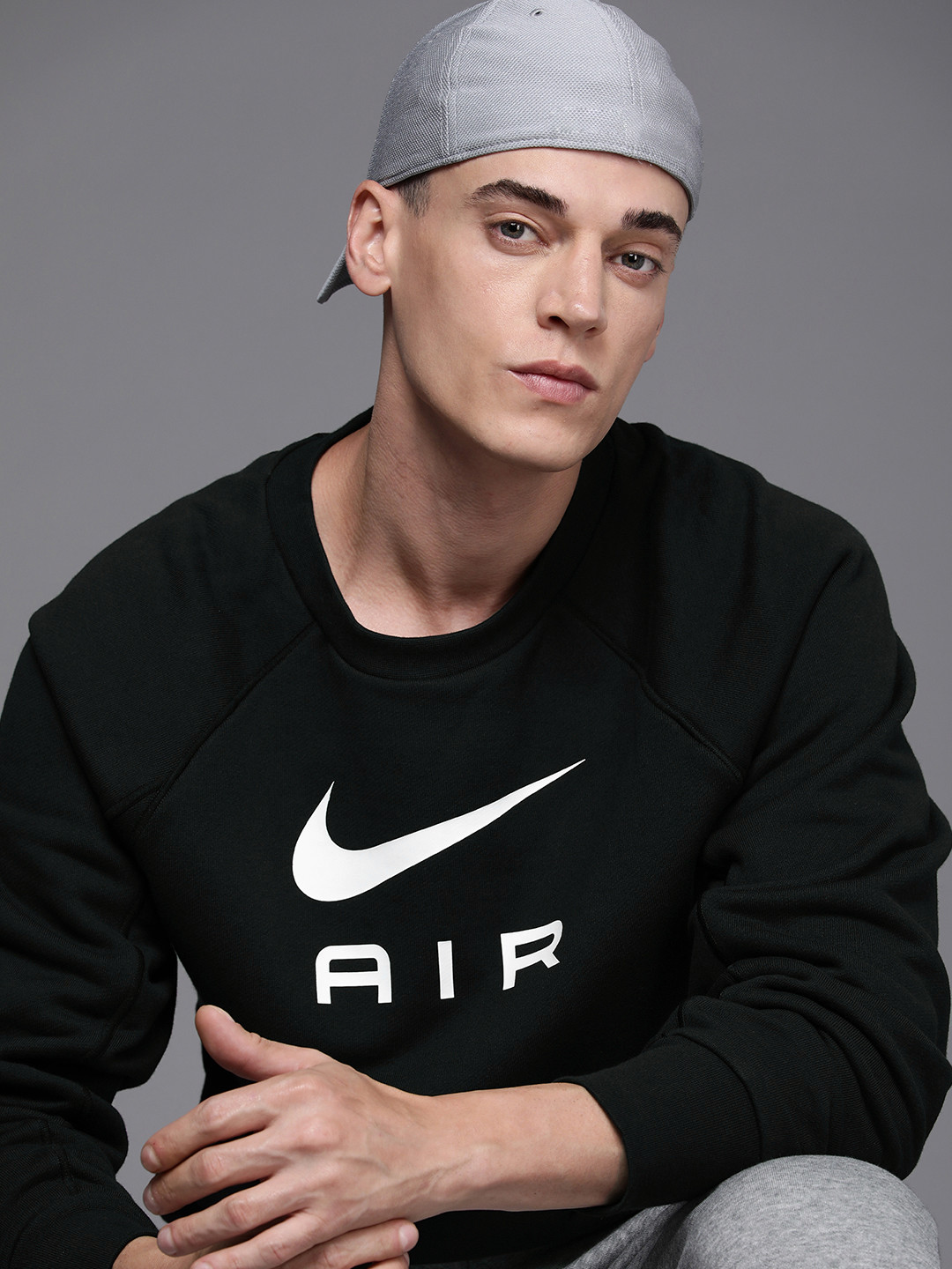

Nike AIR Men Black Brand Logo Printed Loose Fit Pure Cotton T-shirt