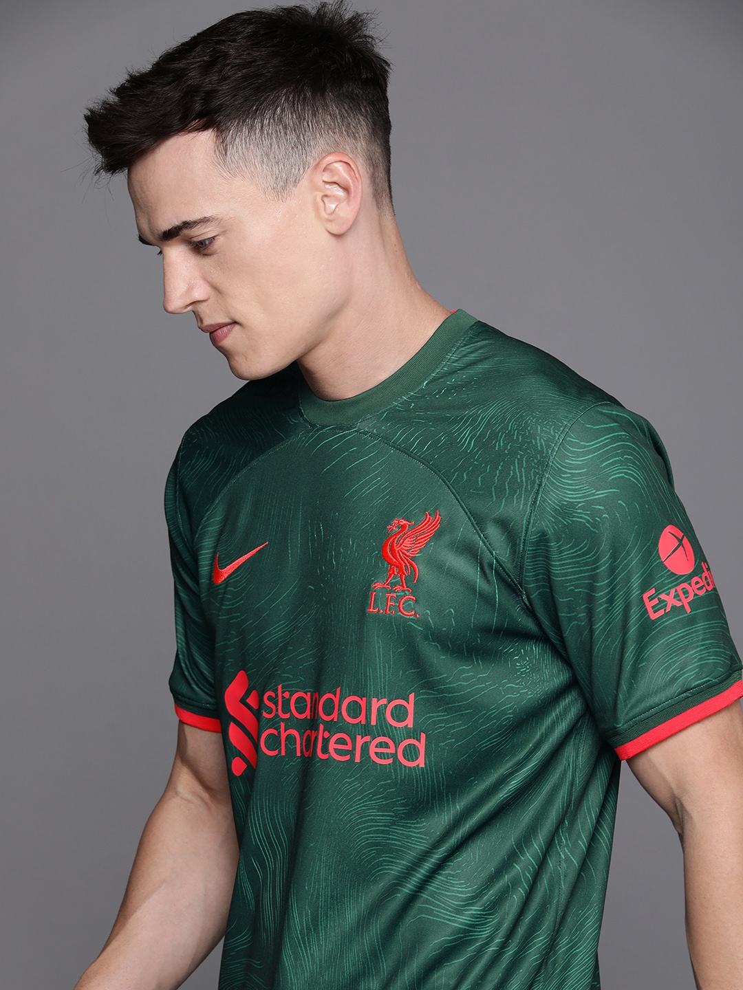 

Nike Men Green LiverpoolFC Printed Dri-FIT Football Jersey T-shirt