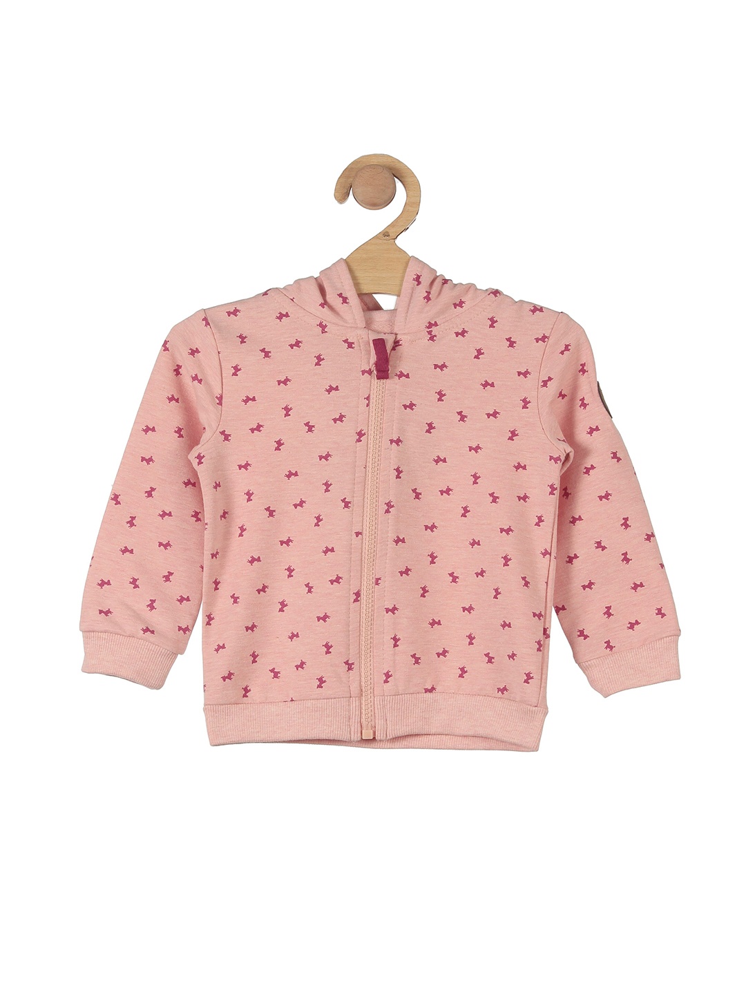 

Lil Lollipop Girls Peach-Coloured Conversational Printed Hooded Sweatshirt