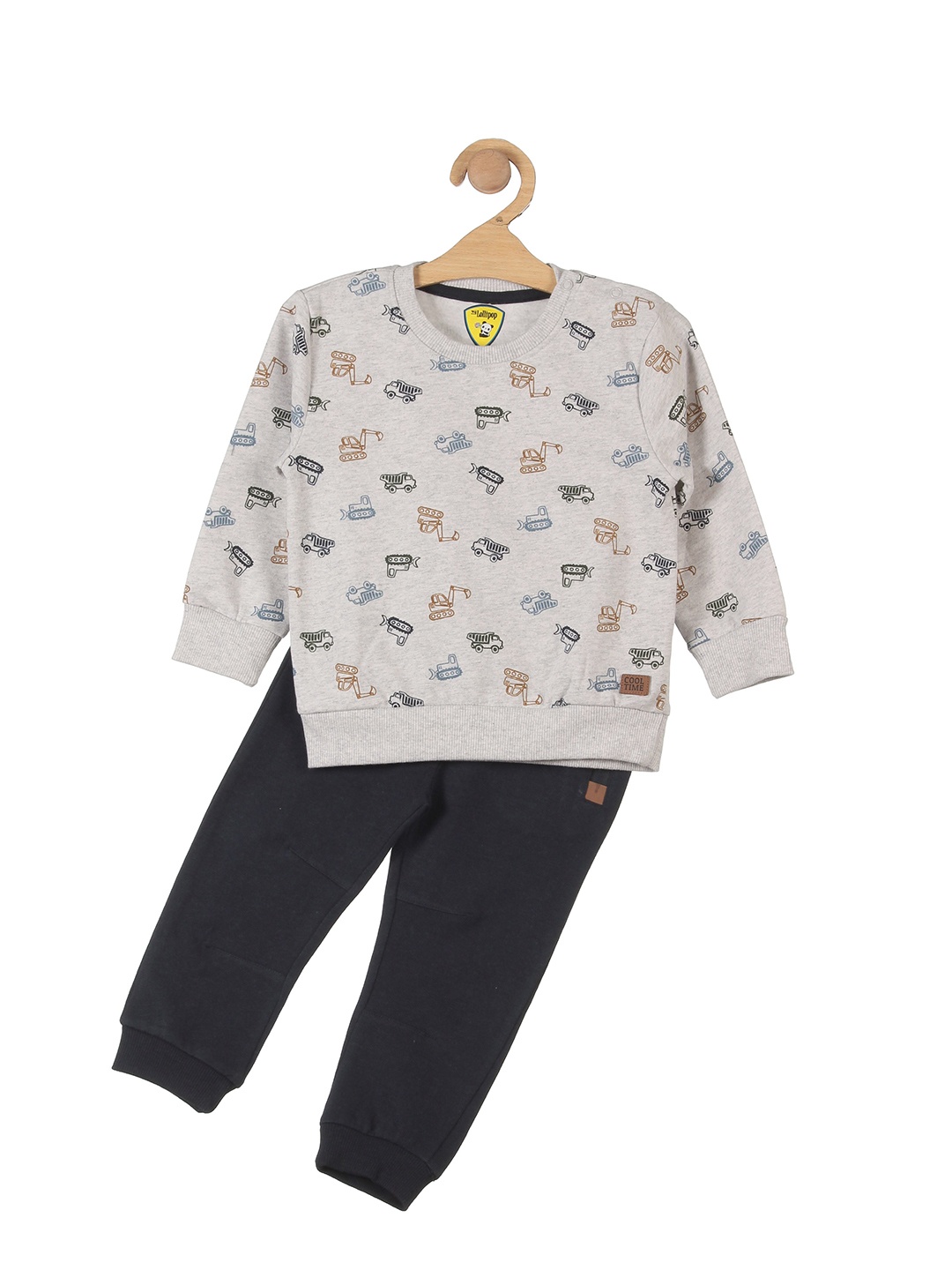 

Lil Lollipop Unisex Kids Grey & Black Pure Cotton Printed T-shirt with Trouser