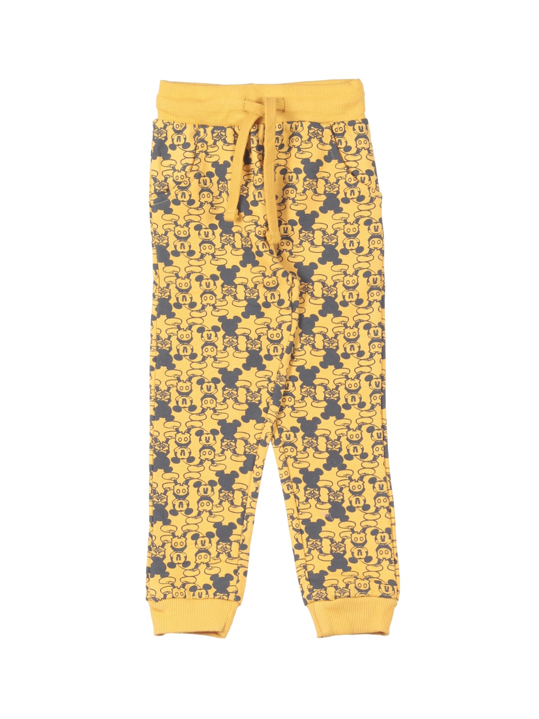 

Lil Lollipop Kids Mustard Yellow Mickey Mouse Printed Cotton Joggers