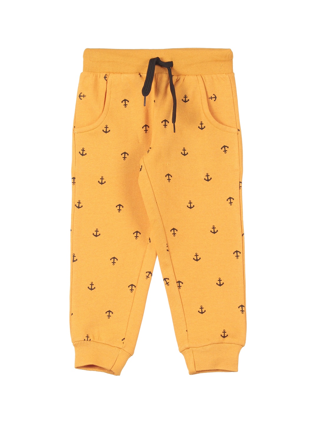 

Lil Lollipop Kids Mustard Geometric Printed Cotton Joggers