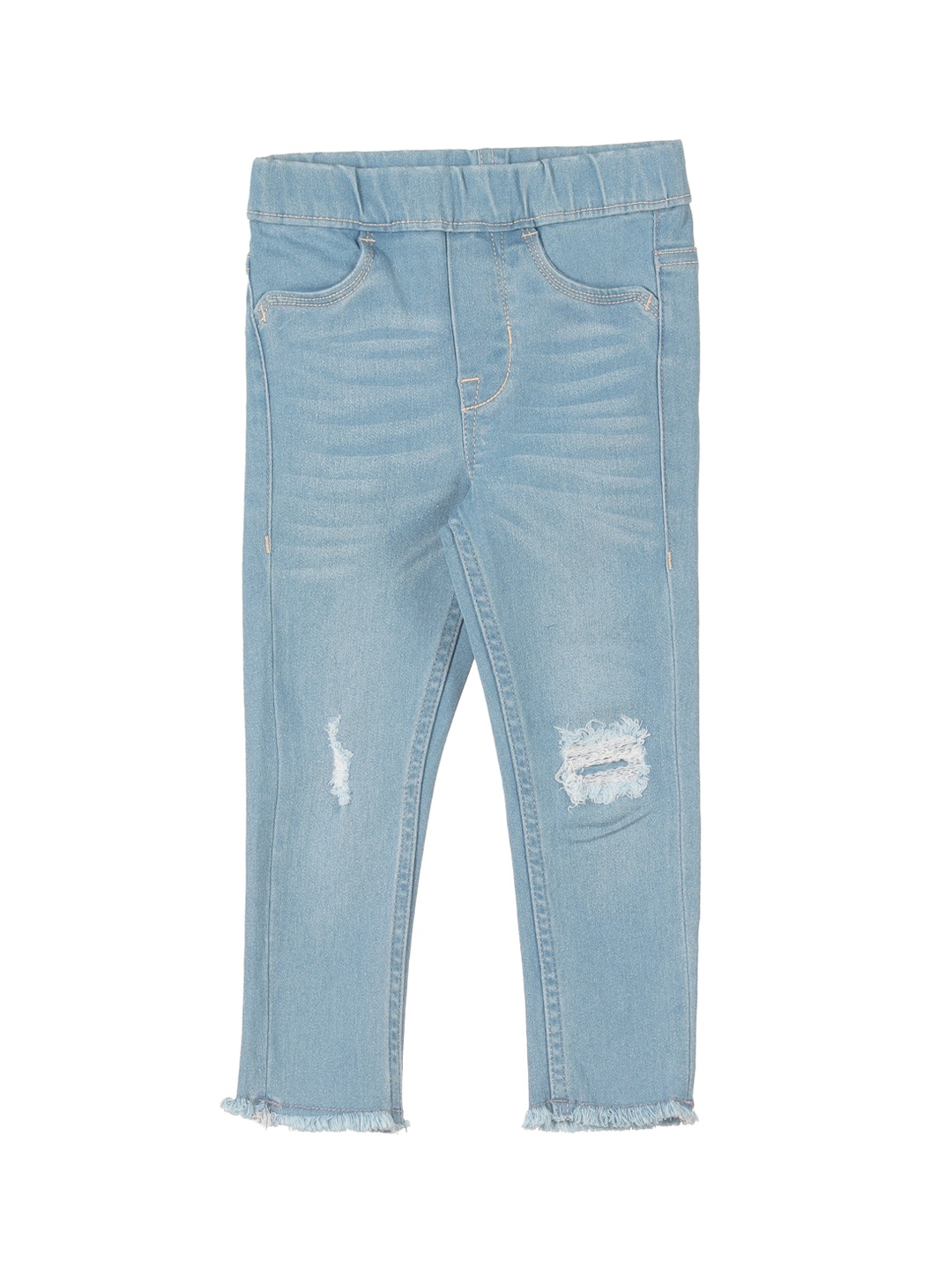 

Lil Lollipop Girls Blue Slim Fit Mild Distressed Heavy Fade Stretchable Denim Joggers