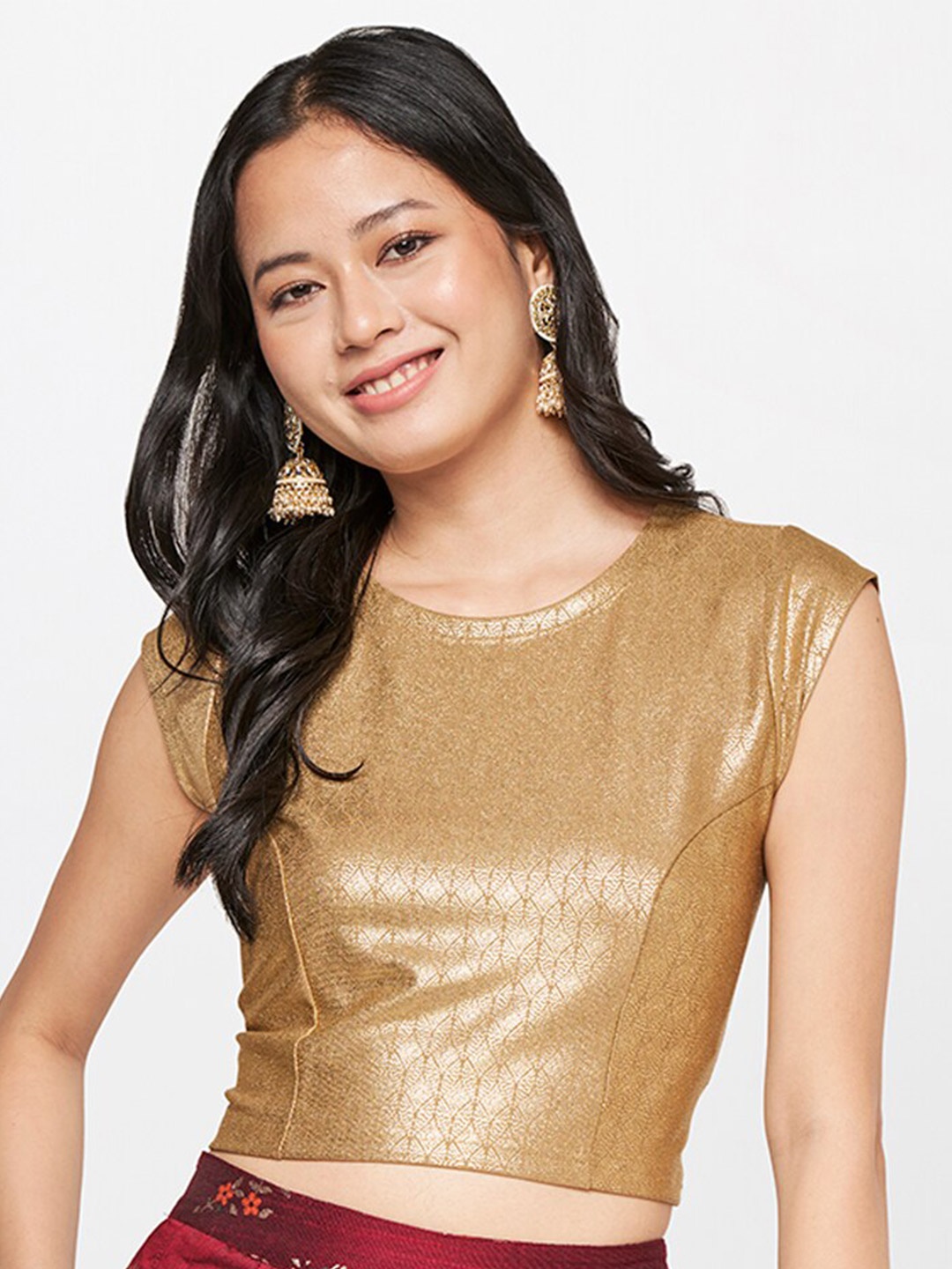 

Global Desi Women Gold Ethnic Motifs Top