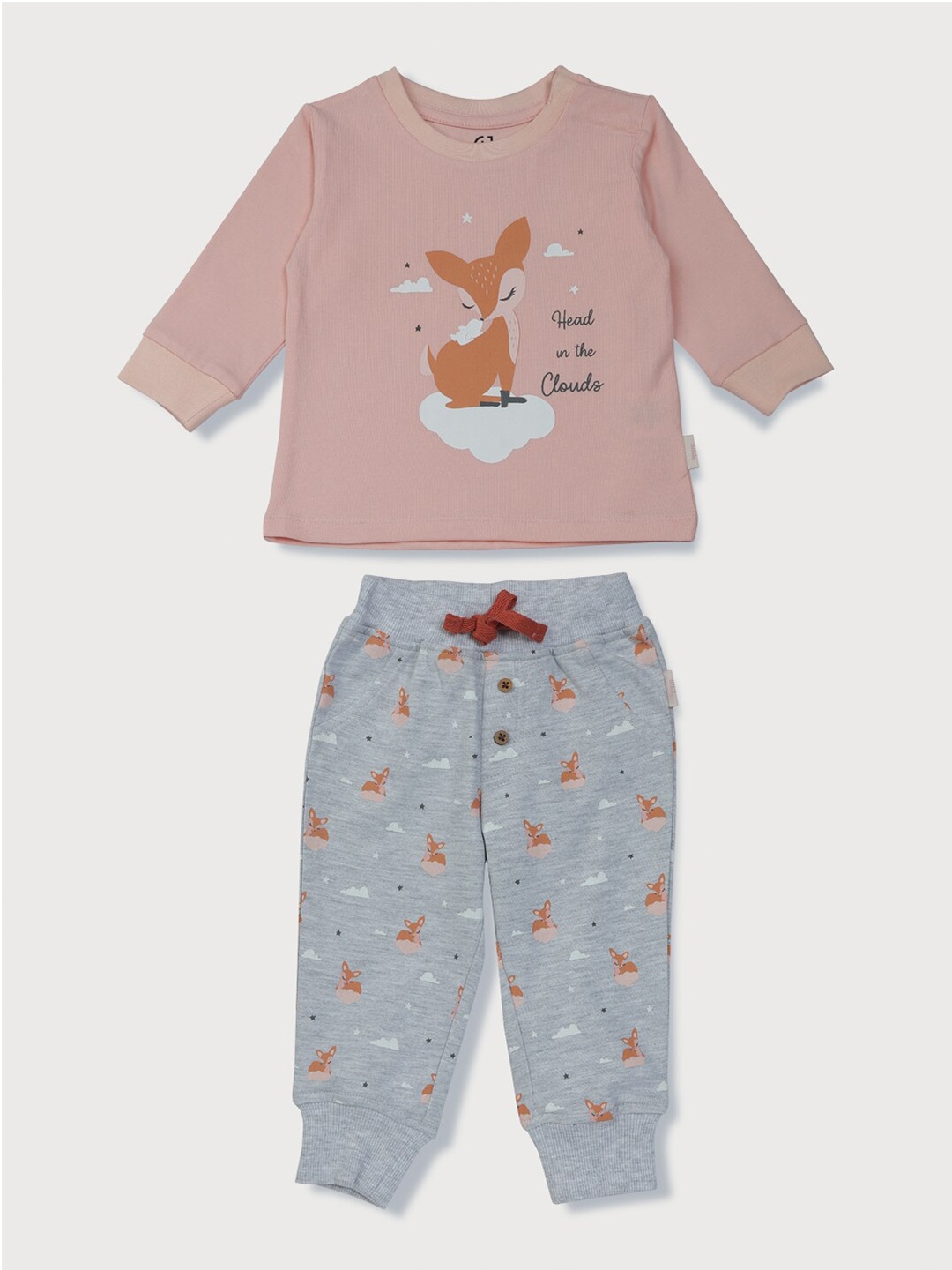 

Gini and Jony Girls Pink & Grey Printed T-shirt with Pyjama Set