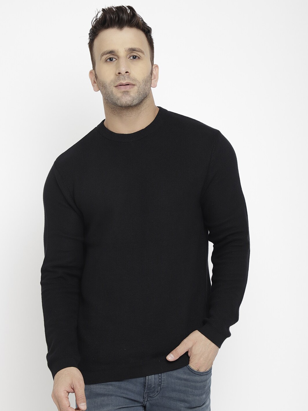 

CHKOKKO Men Black Solid Wool Pullover