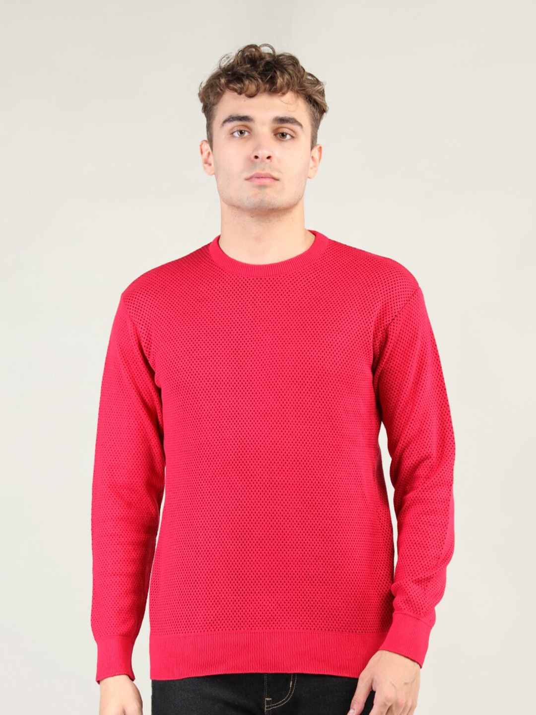 

CHKOKKO Men Red Wool Pullover