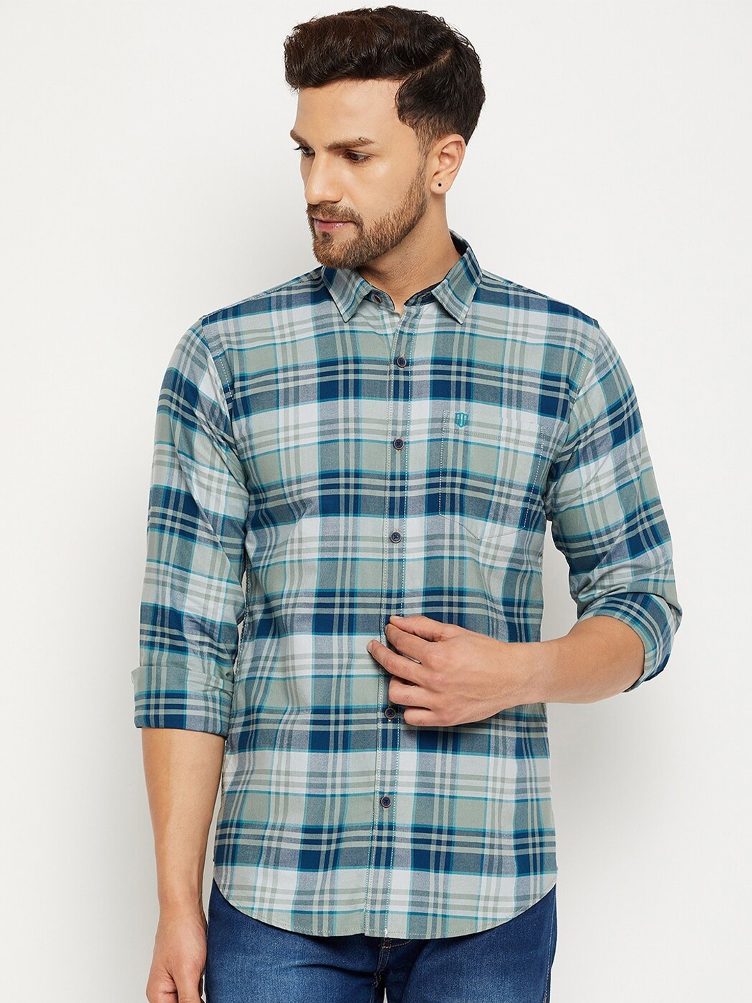 

Duke Men Blue Slim Fit Tartan Checked Cotton Casual Shirt
