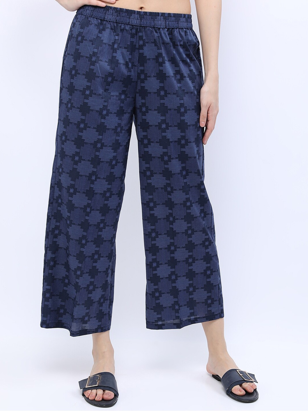

Vishudh Women Blue & Black Ethnic Motifs Printed Cotton Palazzo