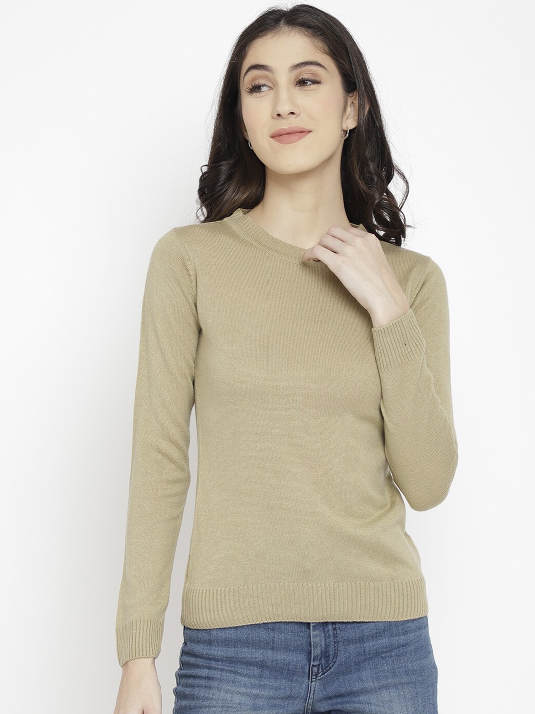 

CHKOKKO Women Beige Wool Pullover