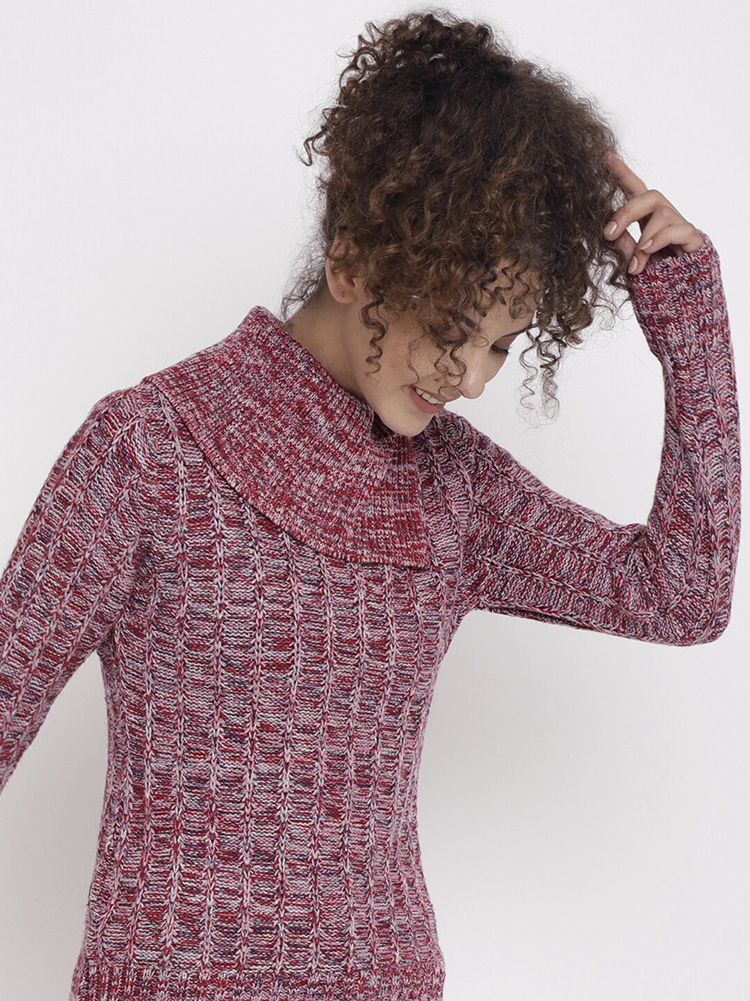 

CHKOKKO Women Red Cable Knit Wool Pullover, Pink