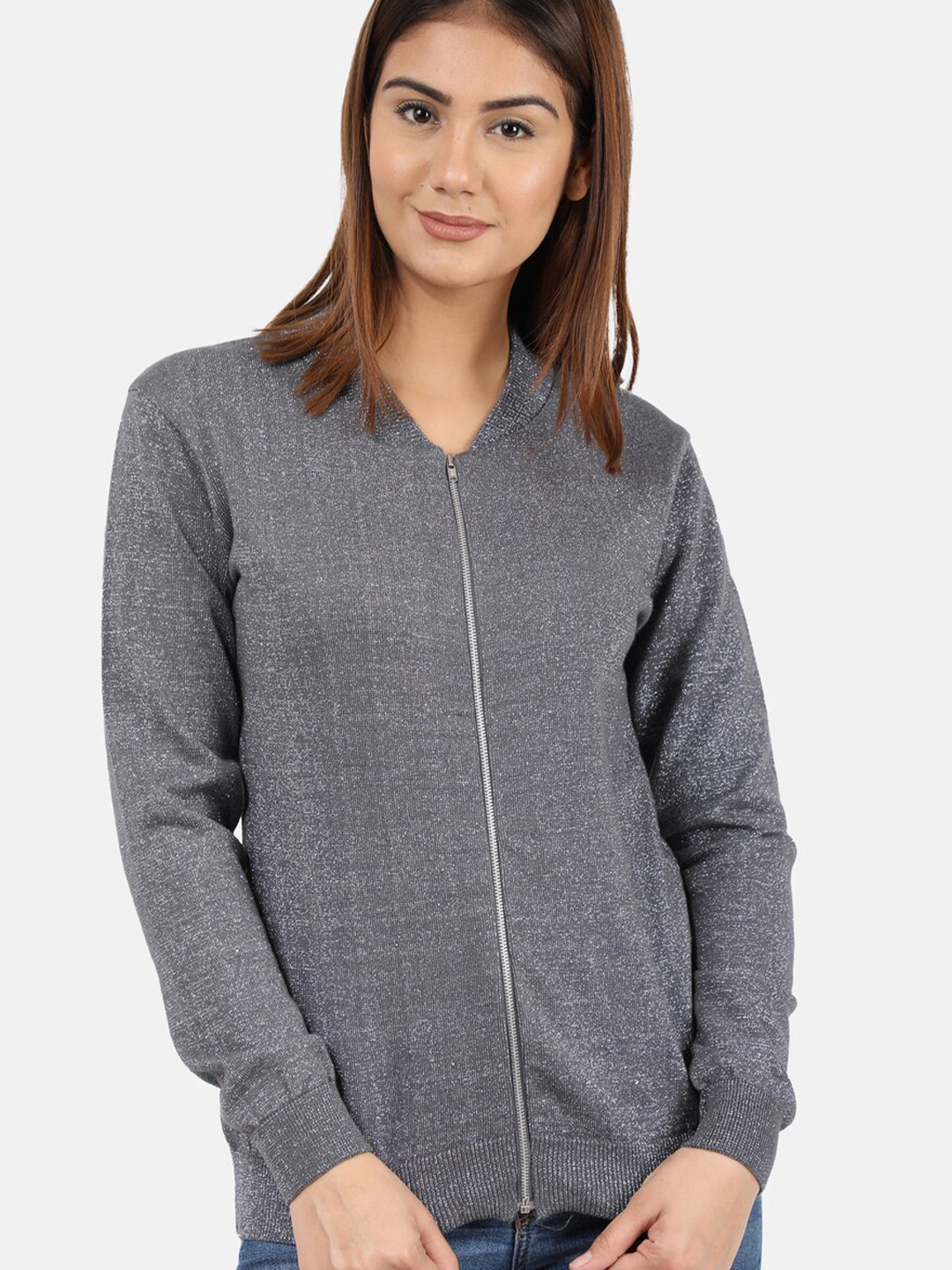 

CHKOKKO Women Grey Woolen Cardigan
