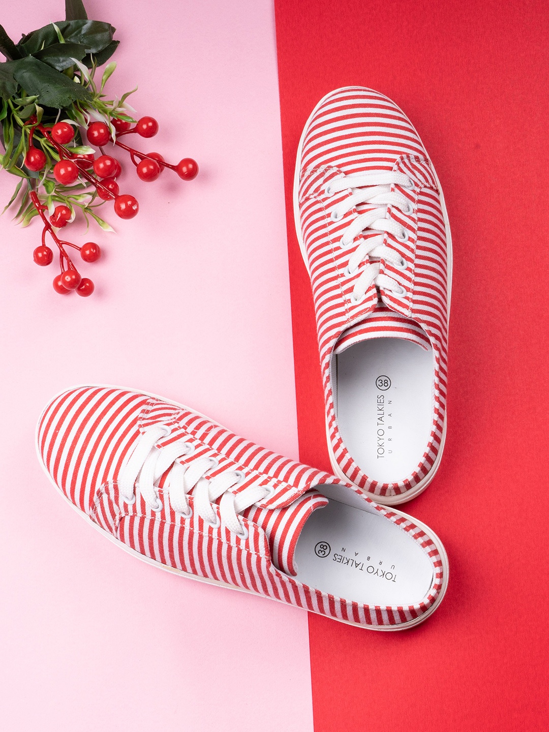 

Tokyo Talkies Women Red Striped Sneakers