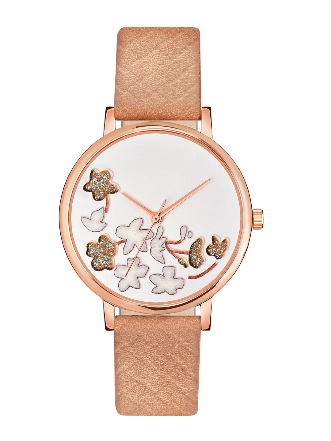 

Shocknshop Women White Embellished Dial & Brown Leather Straps Analogue Watch MT504, Tan