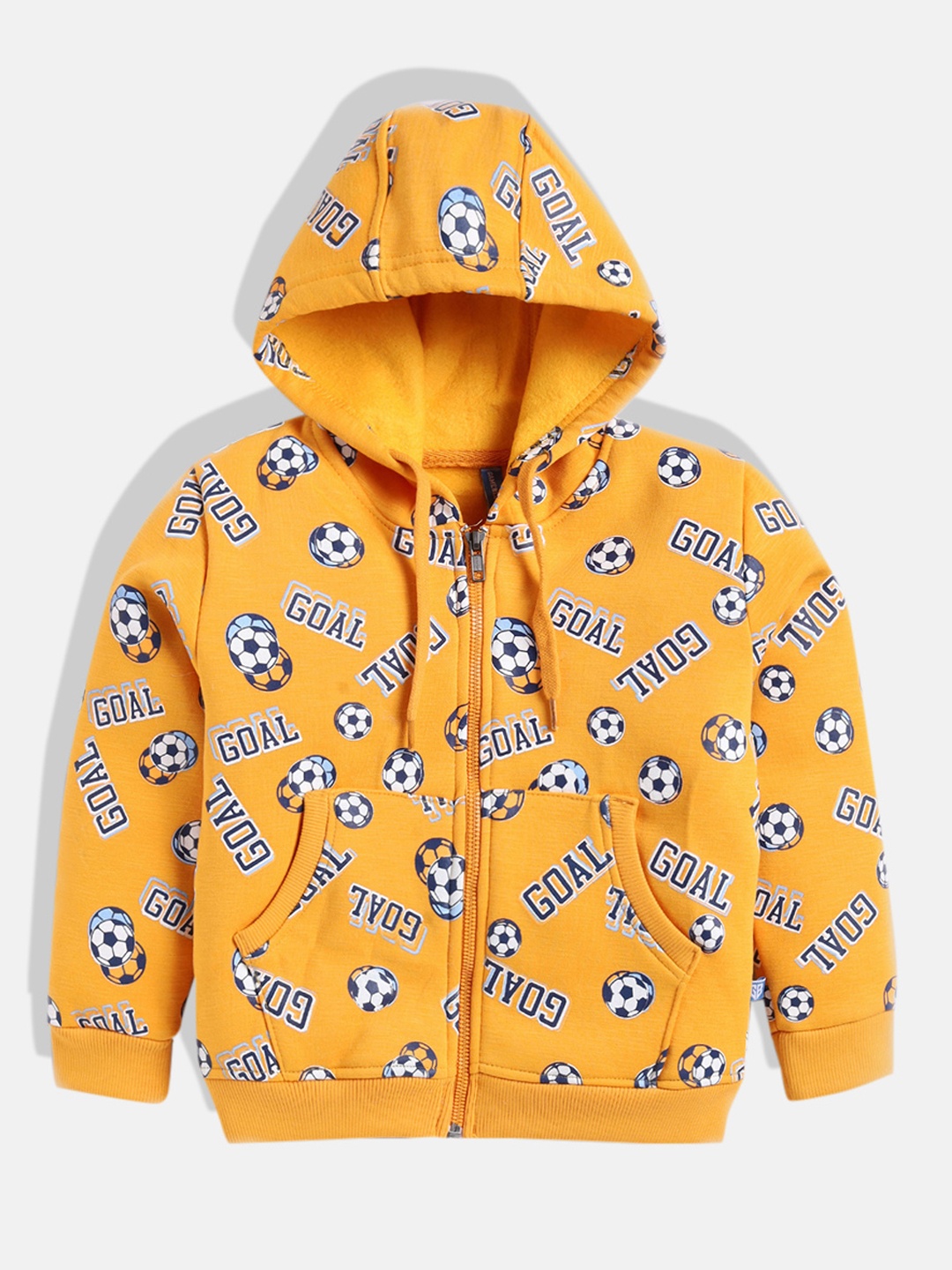 

GAME BEGINS Boys Premium Cotton Conversational Printed Hooded Sweatshirt, Mustard