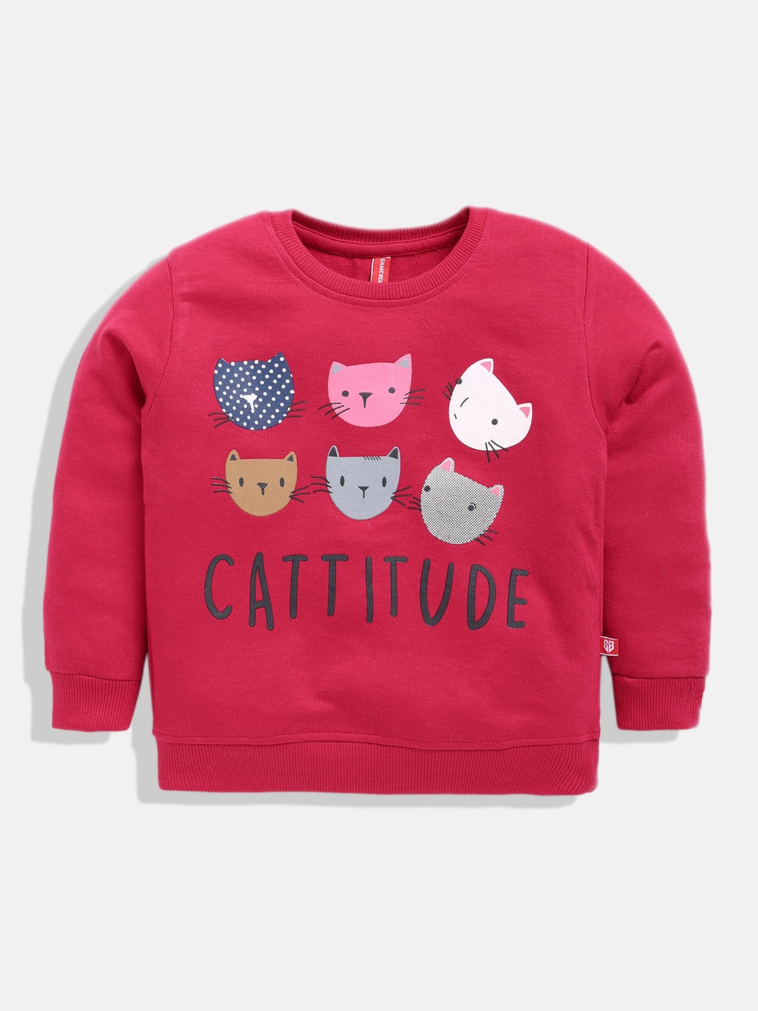 

GAME BEGINS Girls Conversational Printed Premium Cotton Sweatshirt, Red