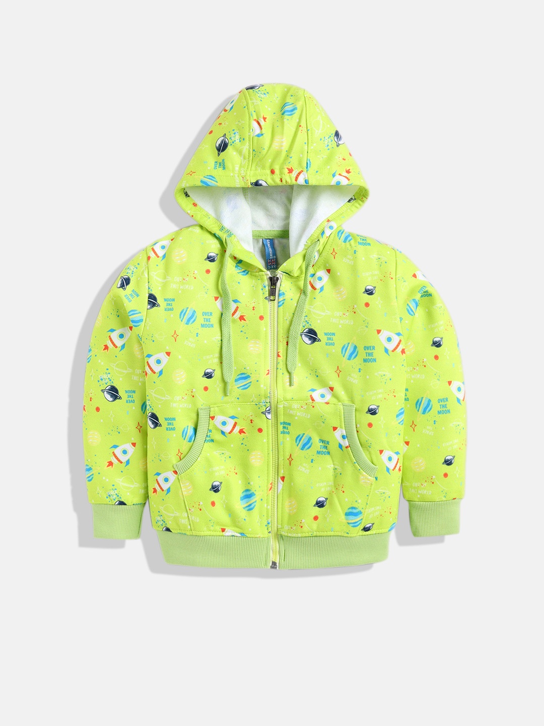 

GAME BEGINS Boys Premium Cotton Conversational Printed Hooded Sweatshirt, Lime green