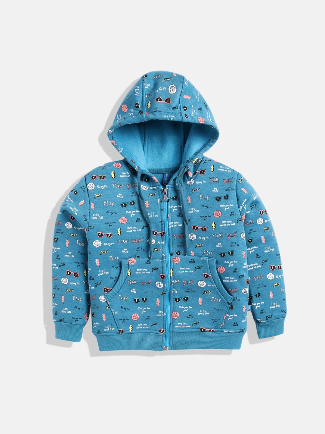 

GAME BEGINS Boys Premium Cotton Conversational Printed Hooded Sweatshirt, Teal