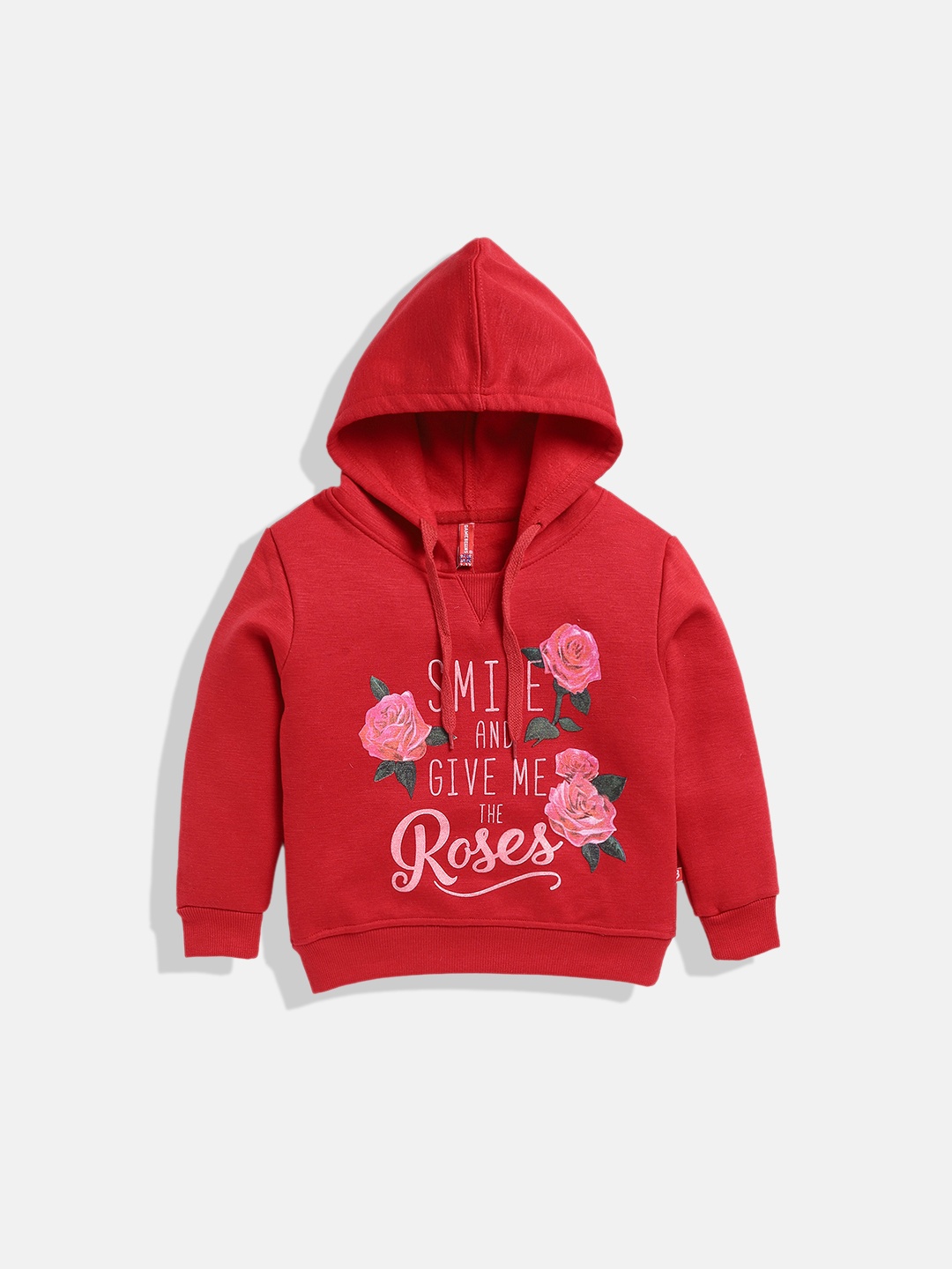 

GAME BEGINS Girls Premium Cotton Graphic Printed Hooded Sweatshirt, Red