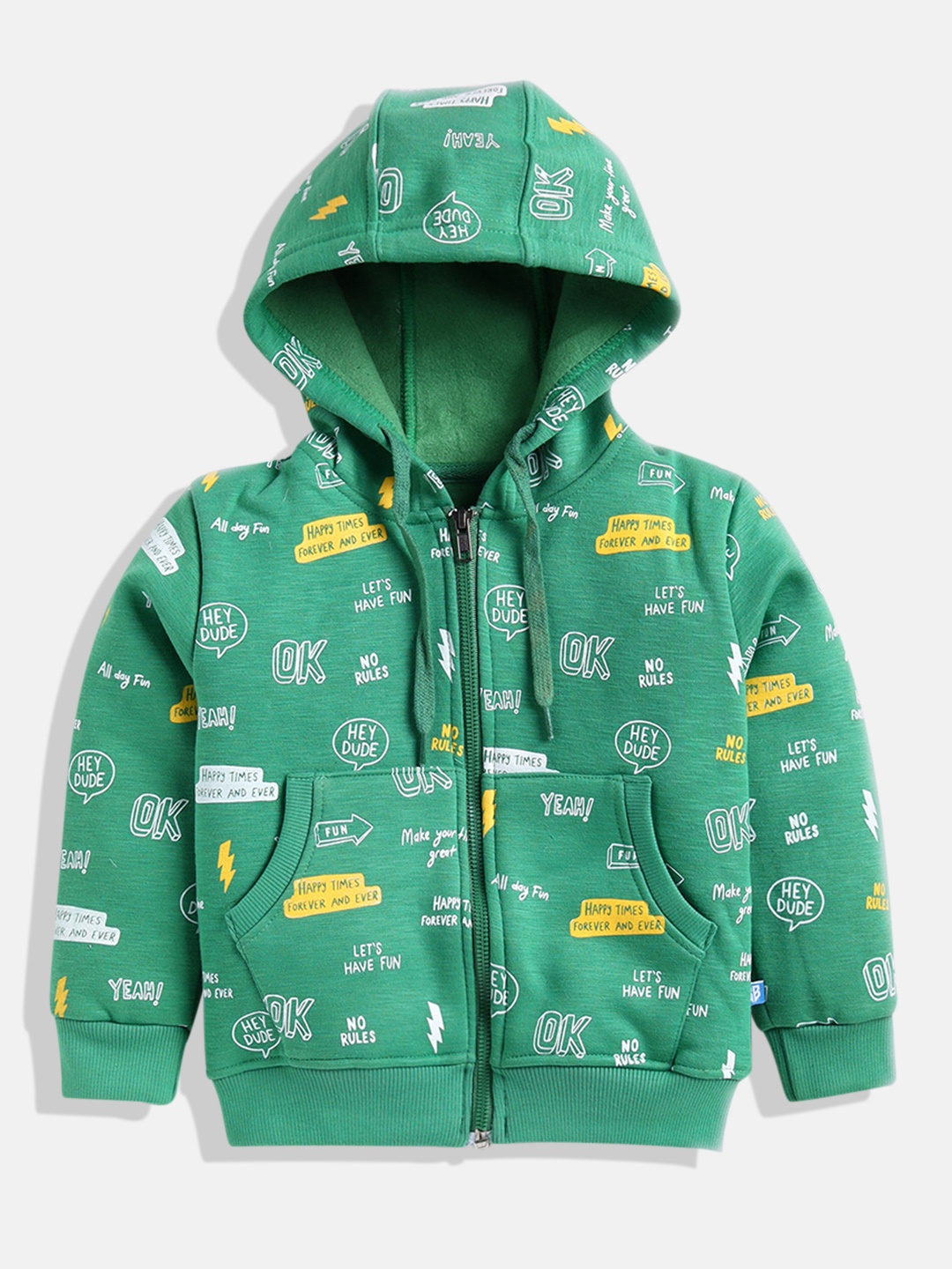 

GAME BEGINS Boys Premium Cotton Typography Detailed Hooded Sweatshirt, Green
