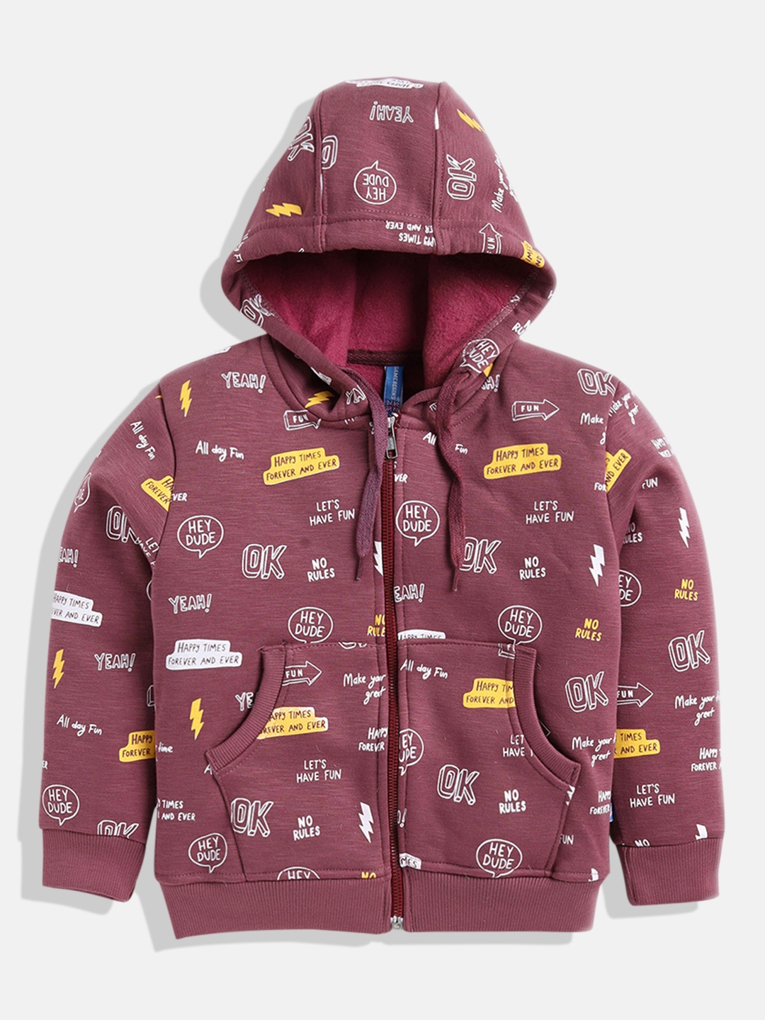 

GAME BEGINS Boys Premium Cotton Typography Detailed Hooded Sweatshirt, Mauve